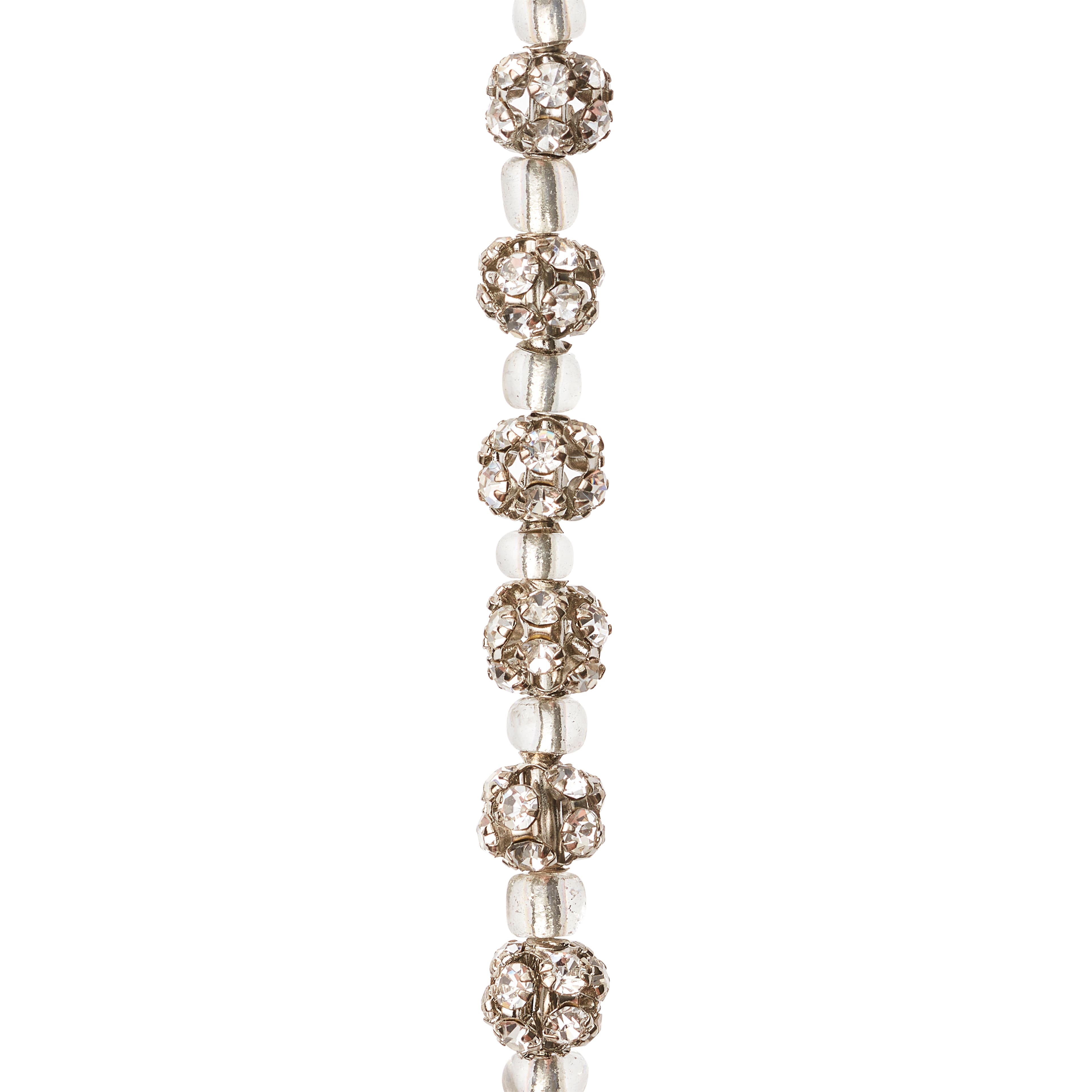 Rhodium with Clear Rhinestone Studded Round Beads, 6mm by Bead Landing™