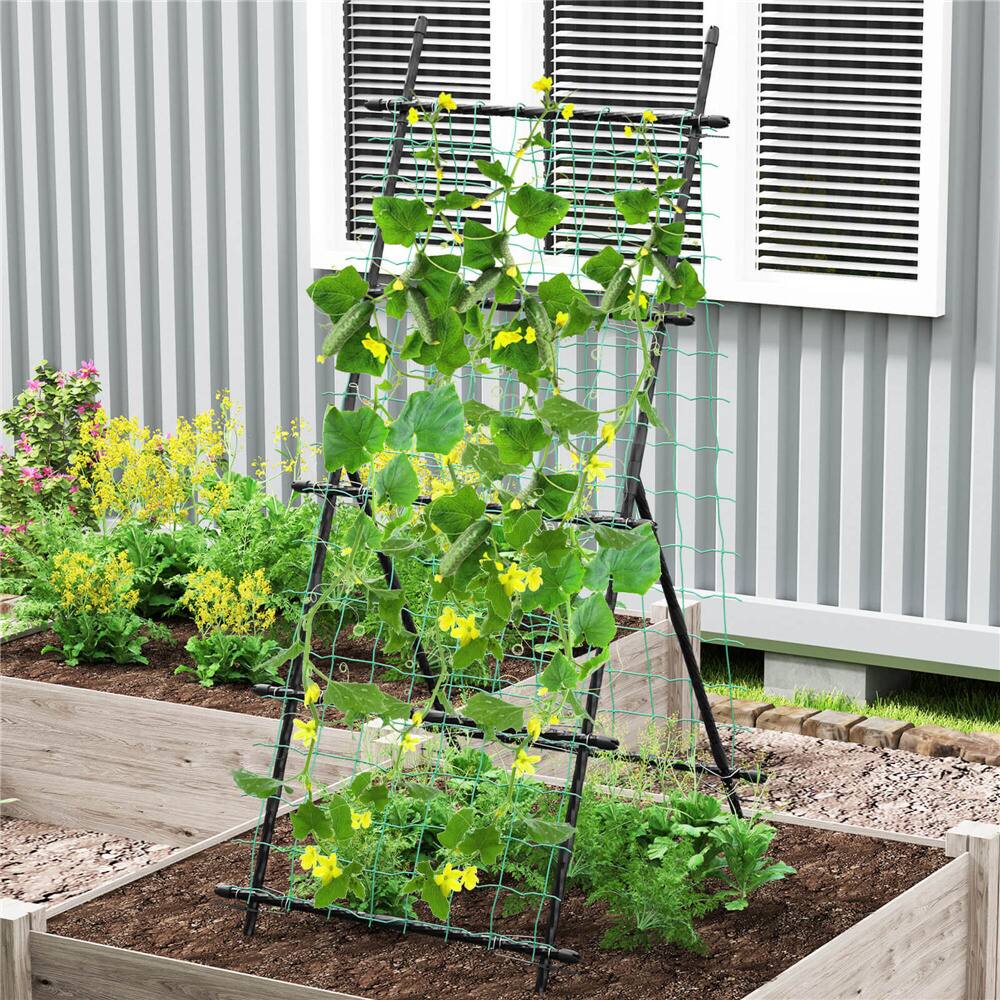 Costway 75" Garden Trellis for Plant Climbing with PE-Coated Frame & Trellis Net