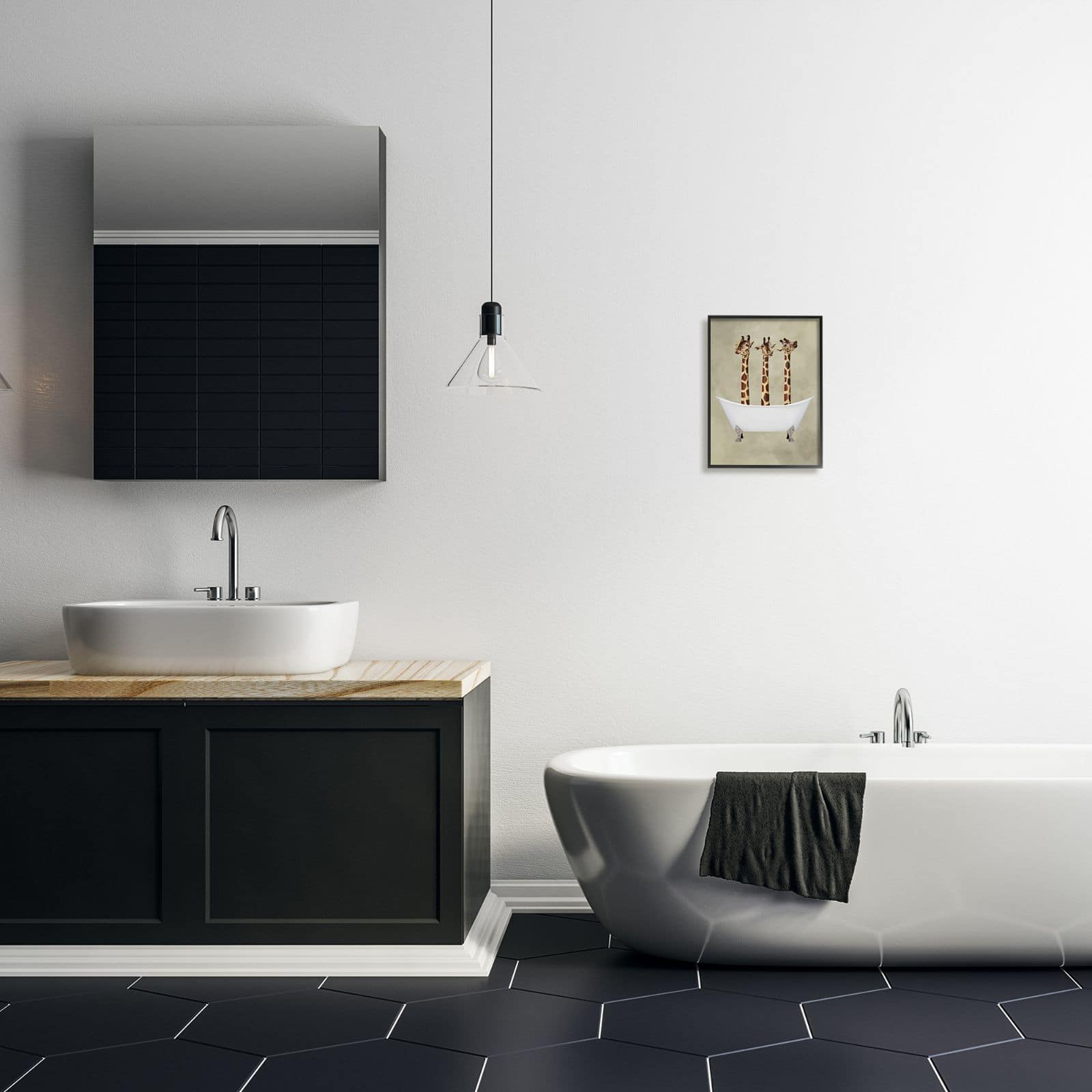 Stupell Industries Three Giraffes In A Bathtub Framed Wall Art