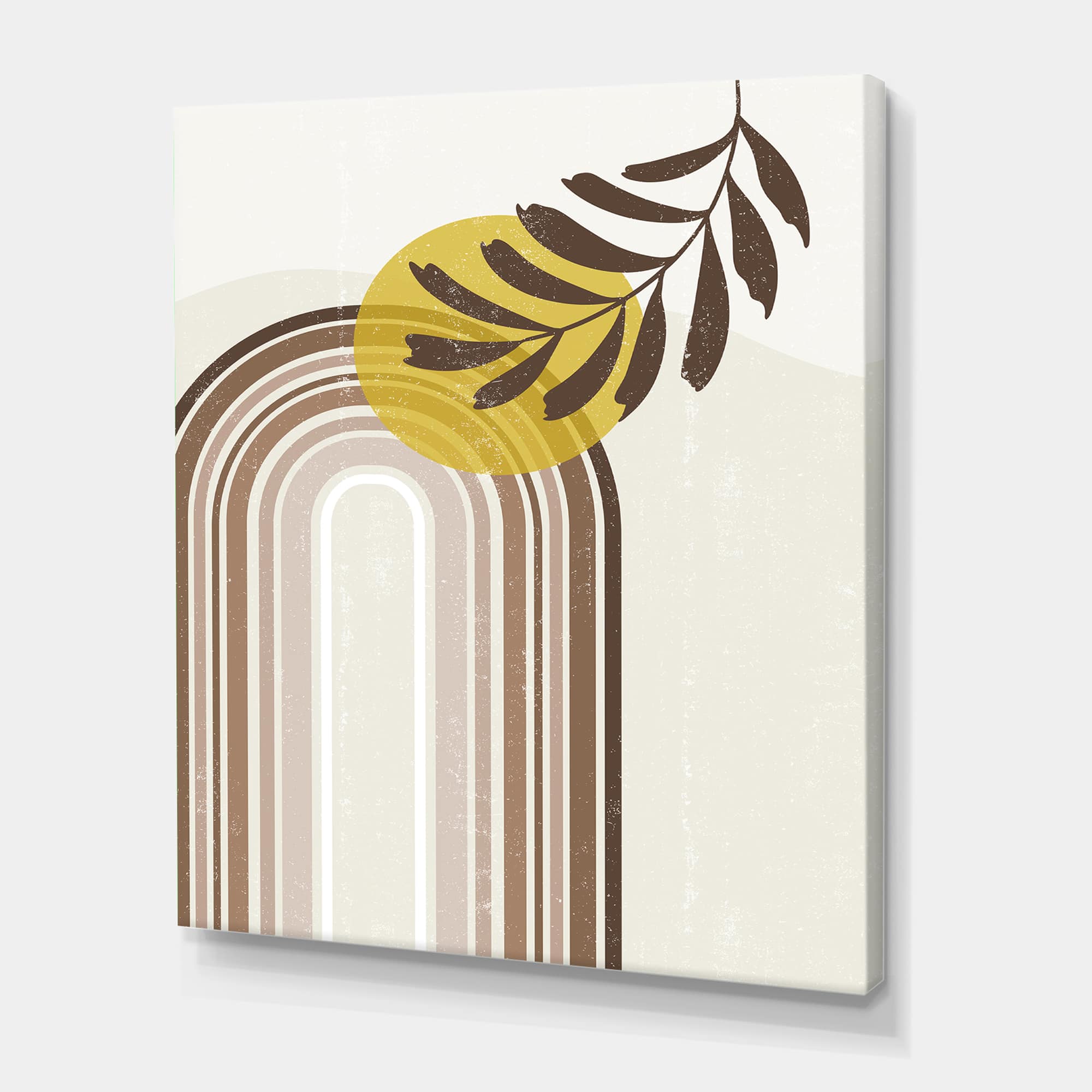 Designart - Abstract Sun and Moon With Leaf In Earth Tones - Modern Canvas Wall Art Print