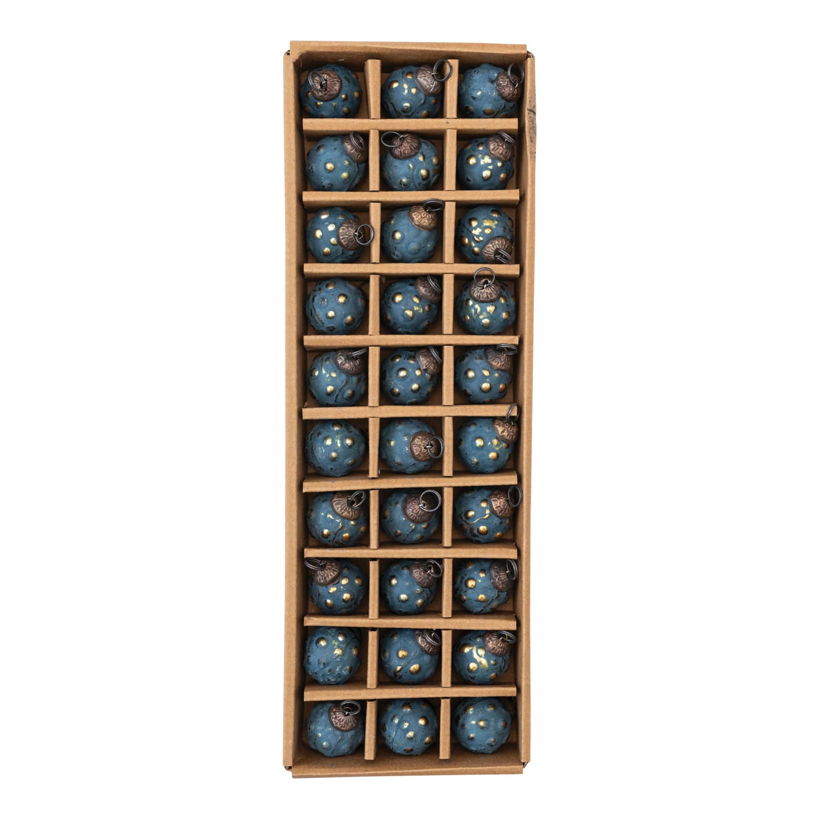 Hello Honey® Distressed Navy & Gold Round Glass Hobnail Ornaments Boxed Set