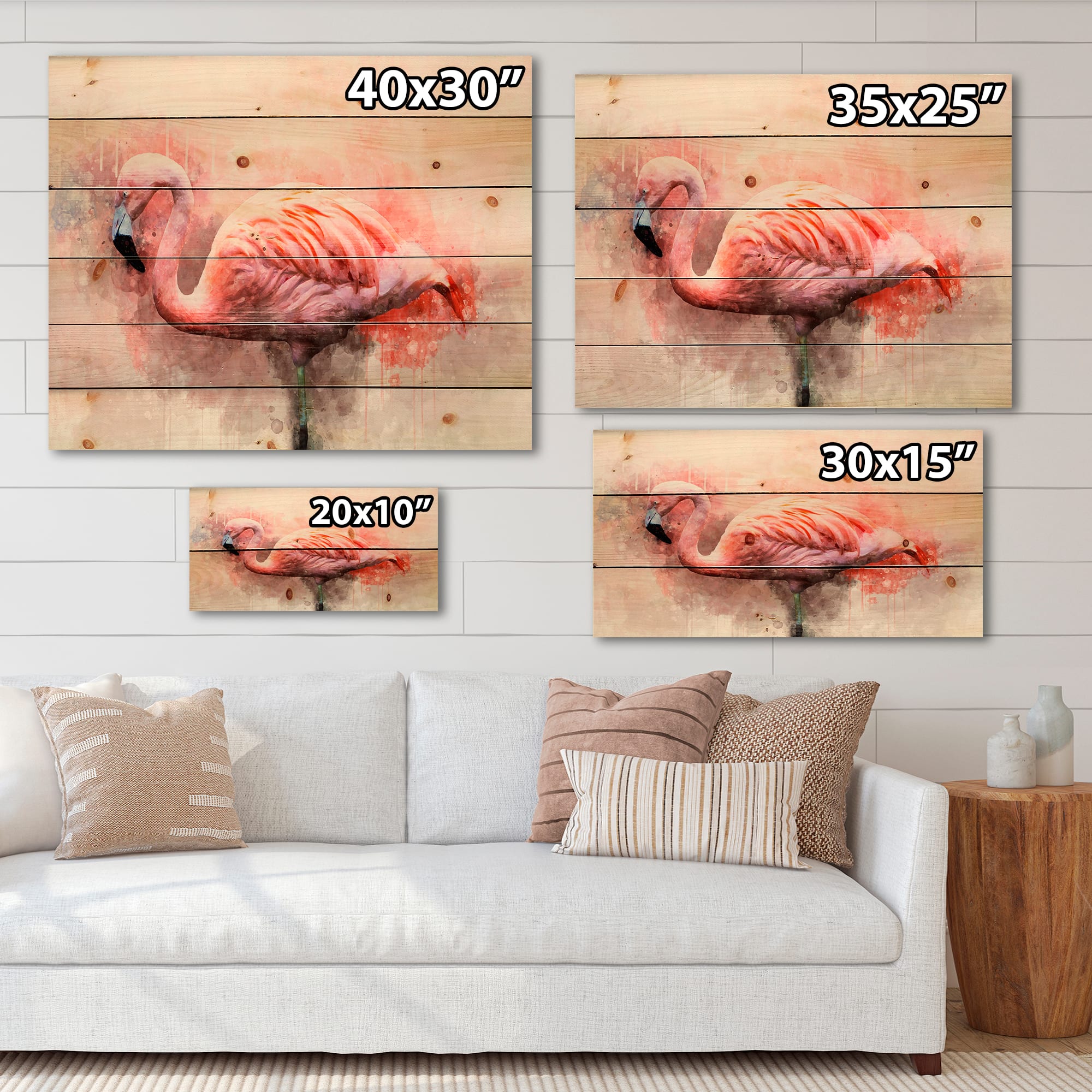 Designart - Portrait of Pink Flamingo V - Farmhouse Print on Natural Pine Wood