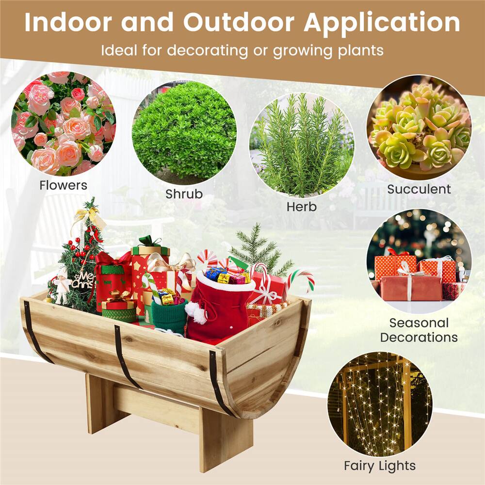 Costway 18" x 12" x 11.5" Solid Acacia Wood Half-Barrel Planter Box with Legs
