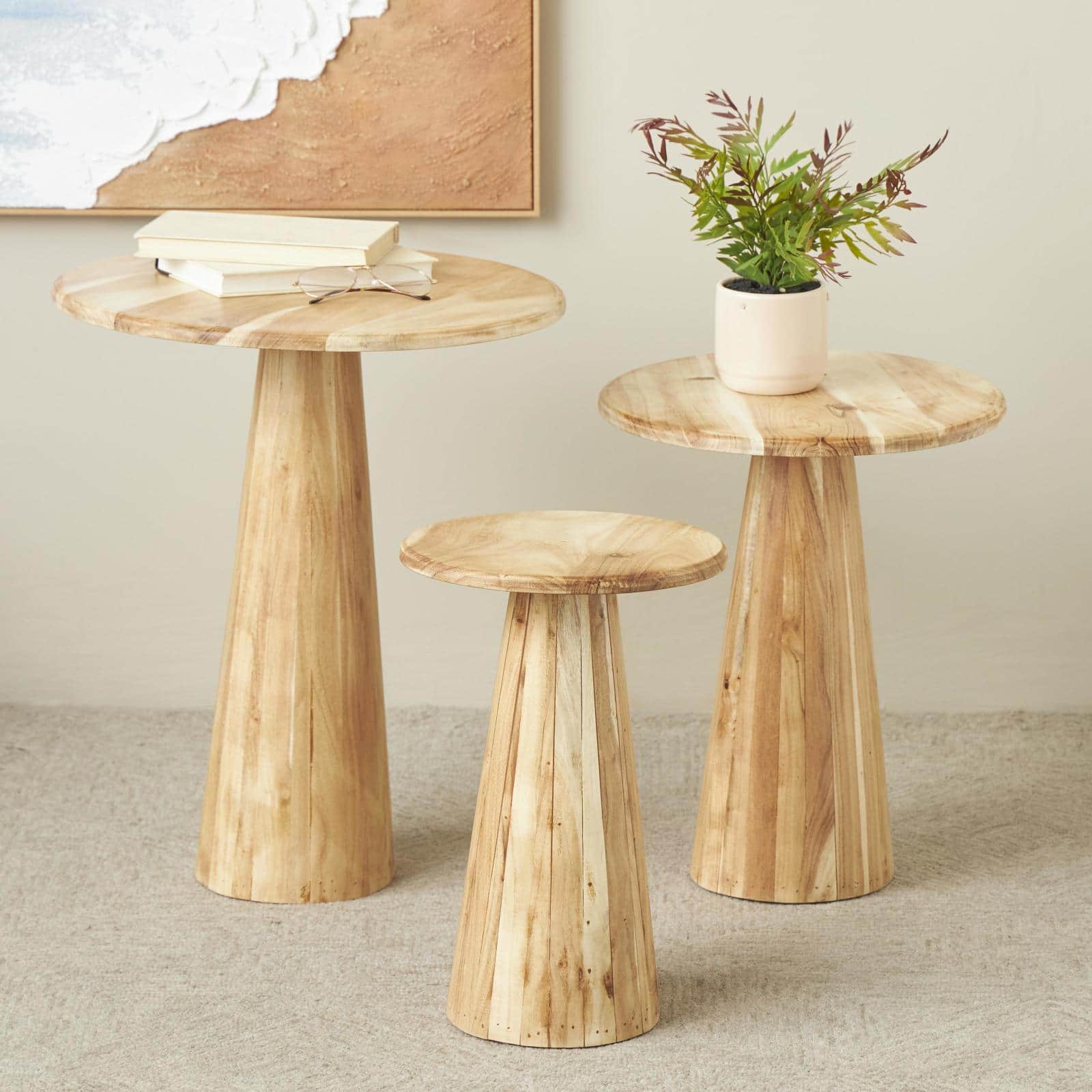 Light Brown Wood Side End Accent Tables Set