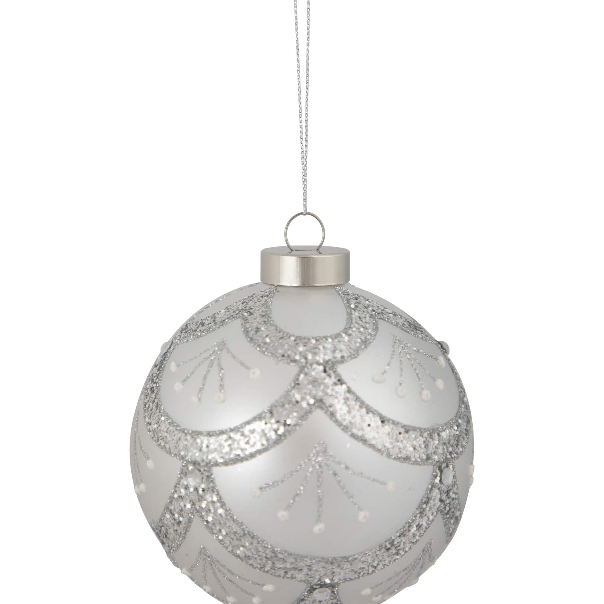 4" Glittered Silver Glass Ball Ornament