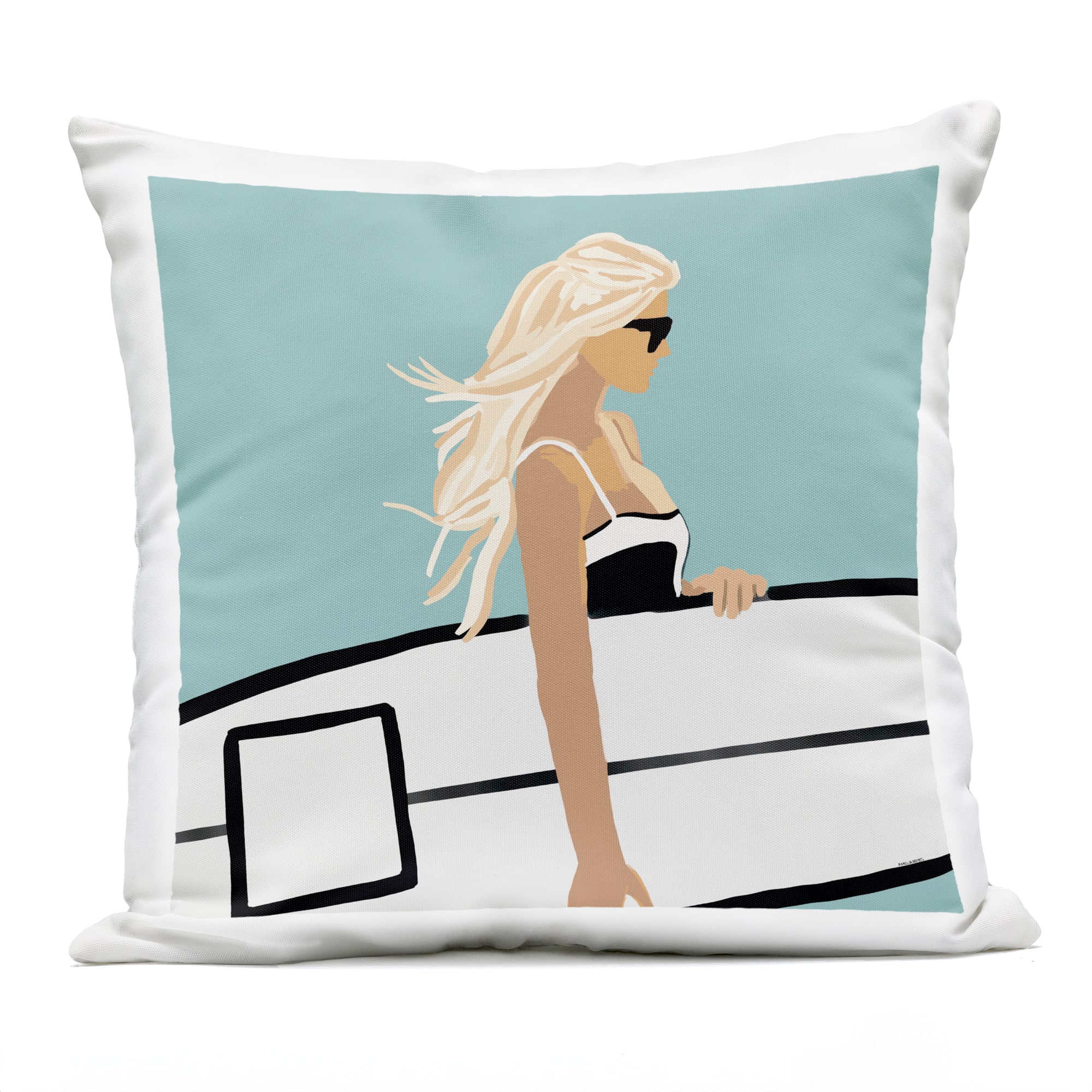 Stupell Industries 18" x 18" Summer Surfer Girl Beach Sky Outdoor Print Throw Pillow