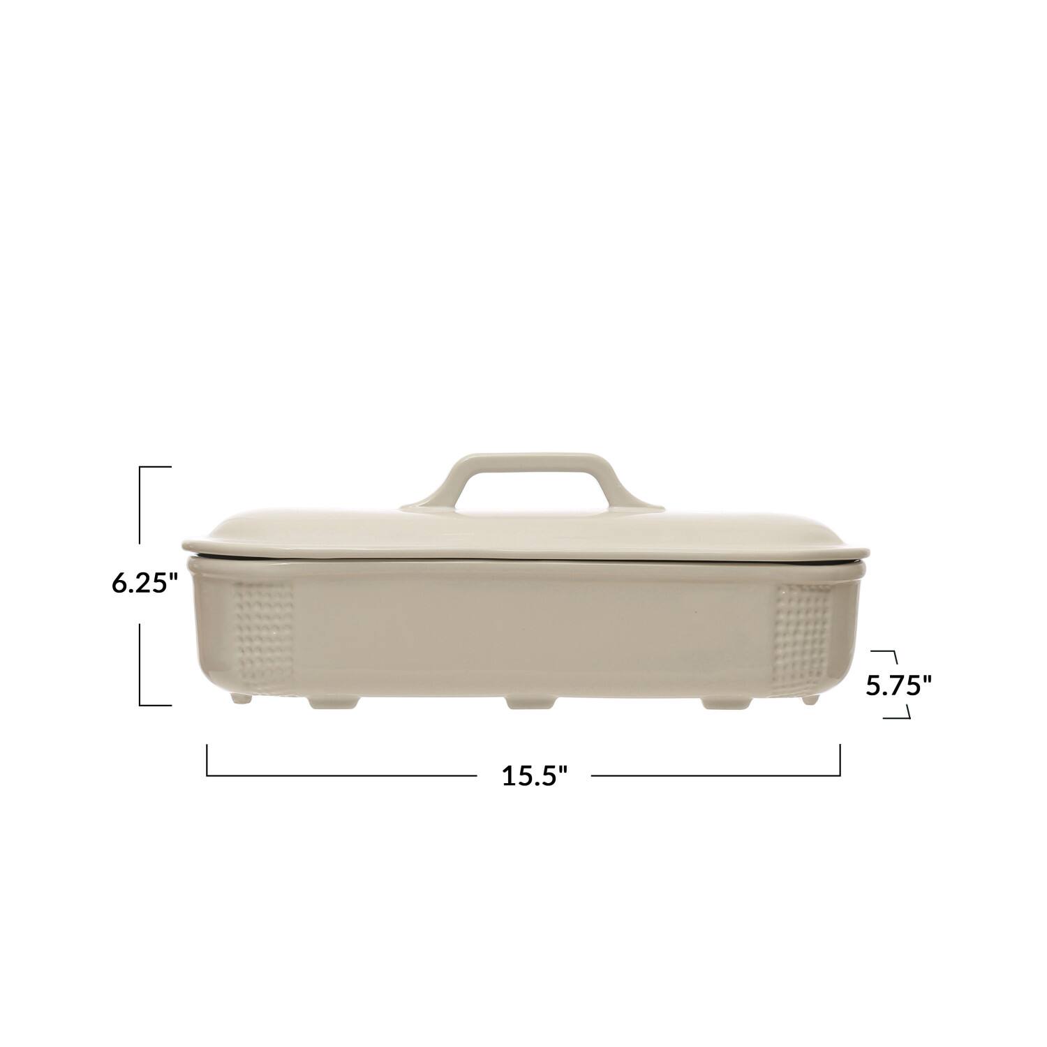 Hello Honey® 15.5" Matte White Oval 2qt. Debossed Stoneware Baking Dish with Lid