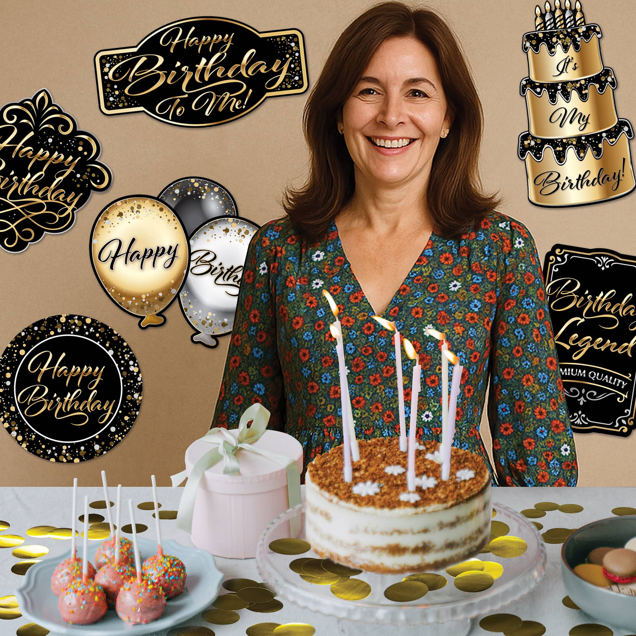 Beistle Black, Gold & Silver Happy Birthday Cutouts, 2 Packs of 6