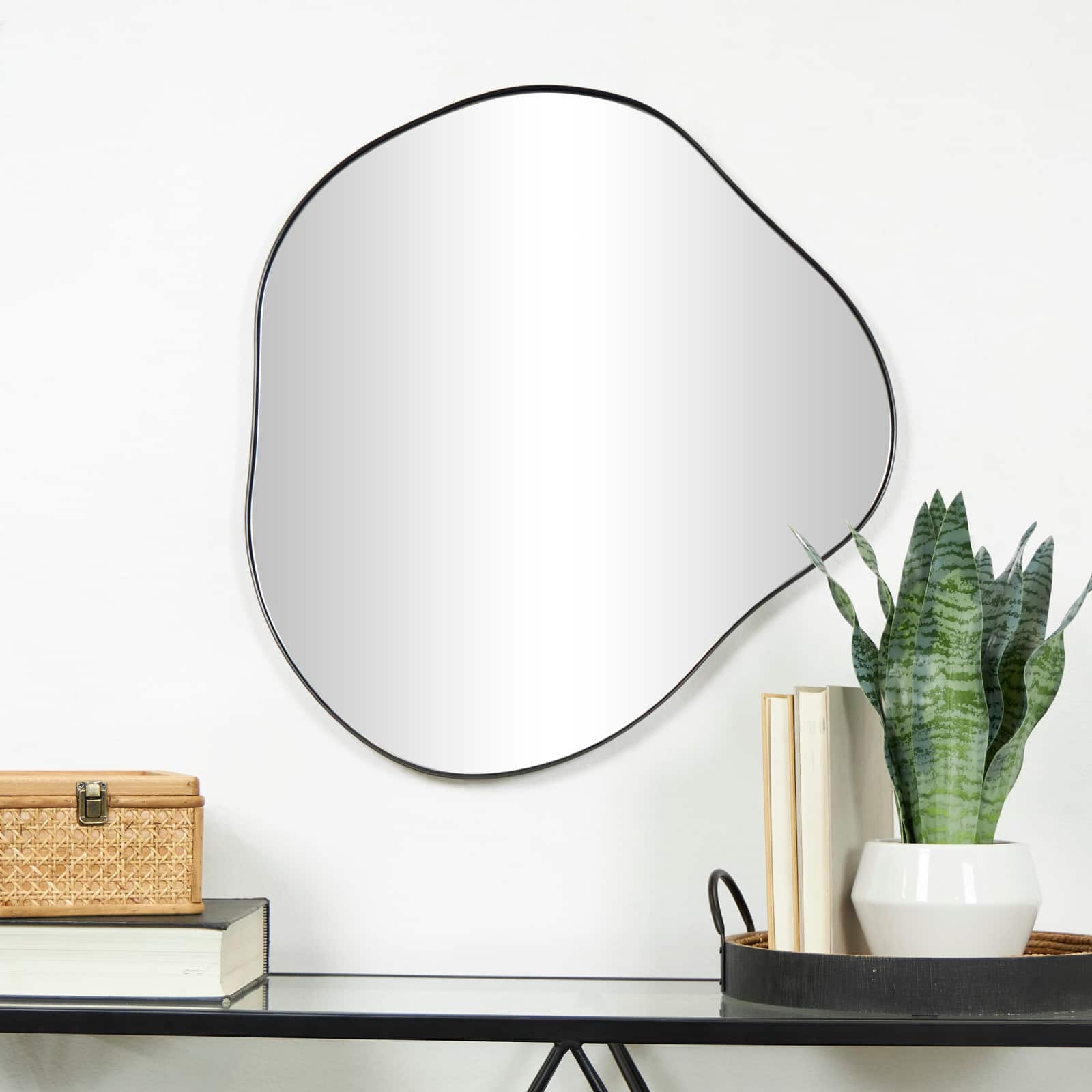 CosmoLiving by Cosmopolitan 23" x 22" Black Metal Abstract Wavy Wall Mirror