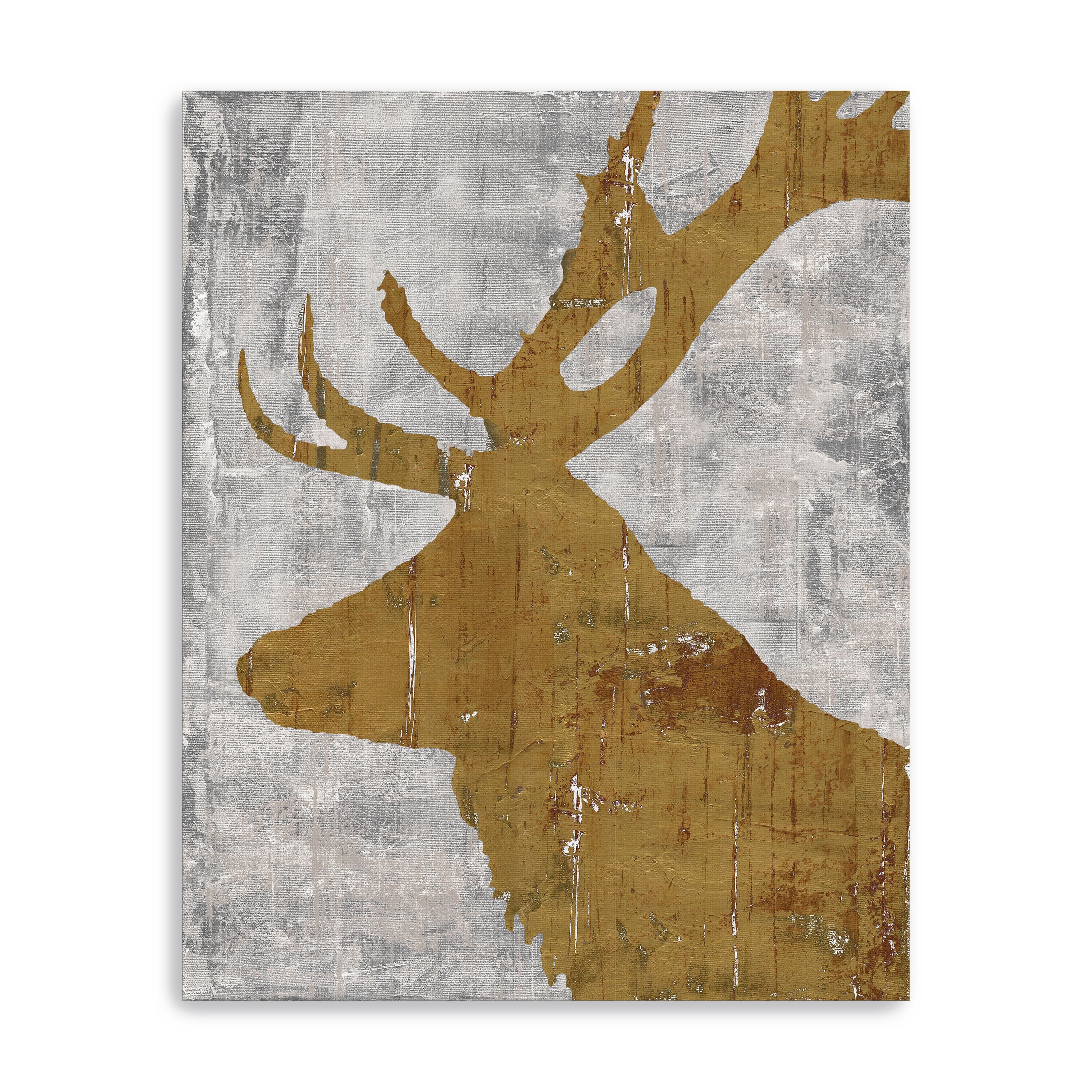 Rustic Lodge Animals Deer On Grey Canvas Giclee