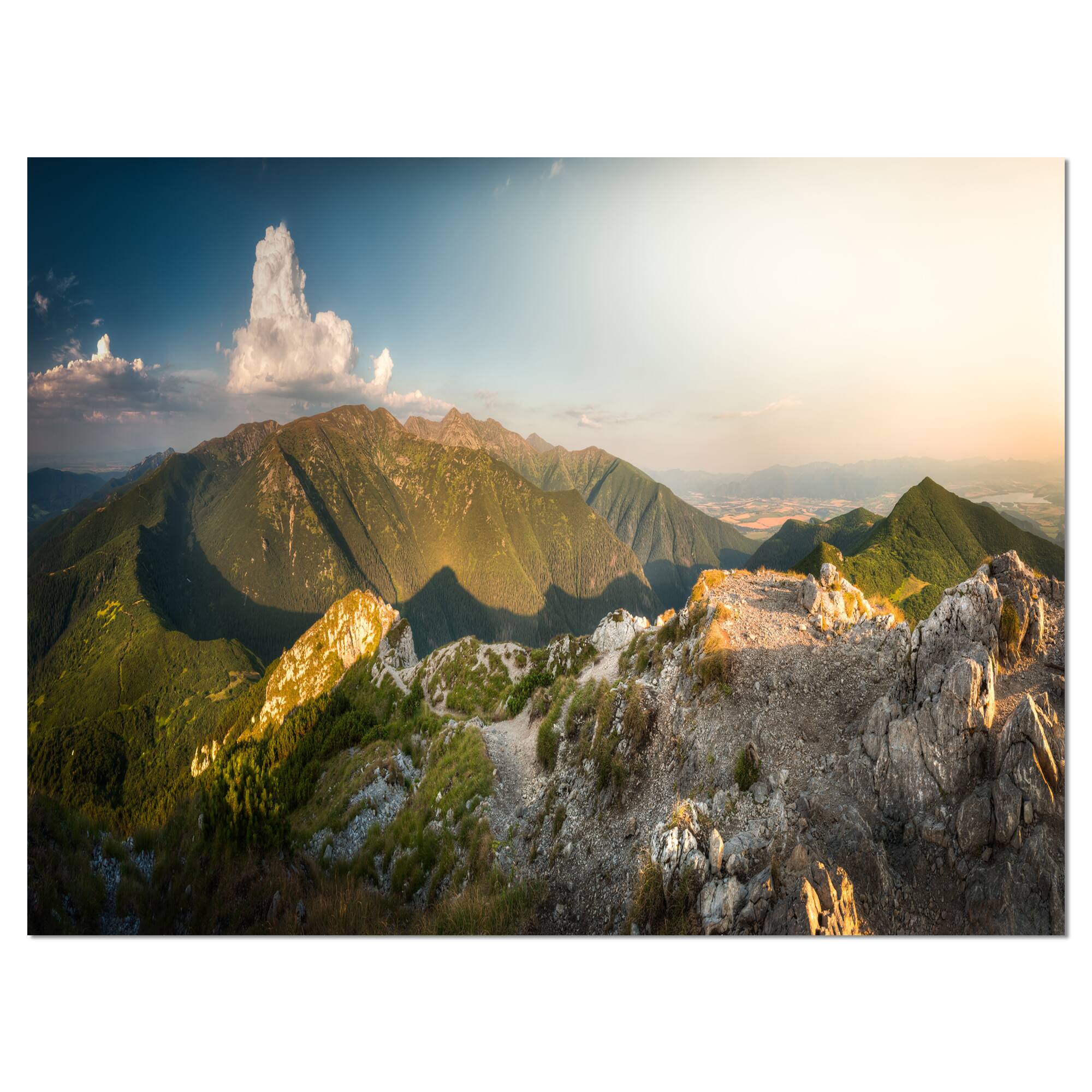 Designart - Rocky Green Mountains Panorama - Landscape Canvas Art Print