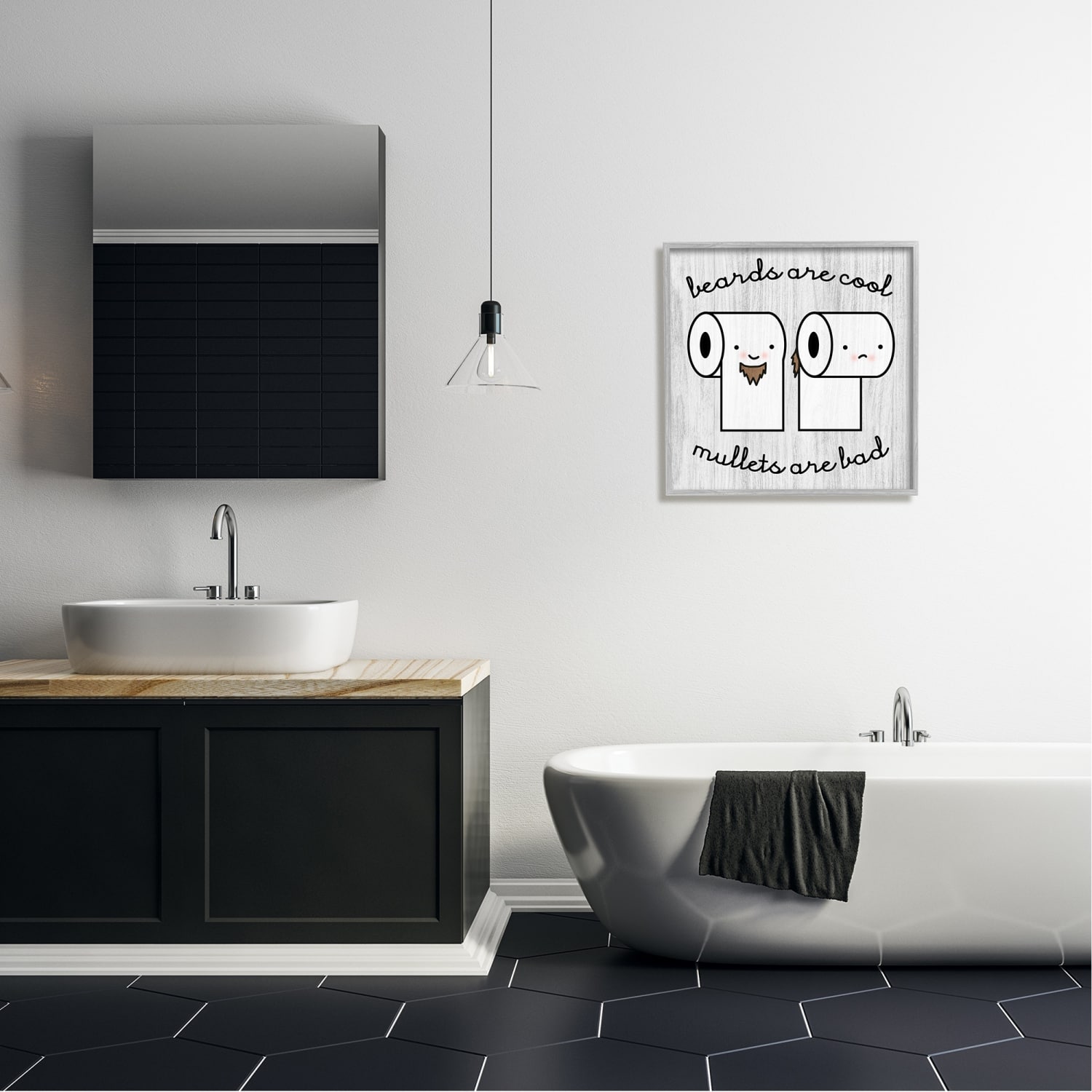 Stupell Industries Beards Vs. Mullets Toilet Paper Bathroom Humor Expression Framed Giclee Art