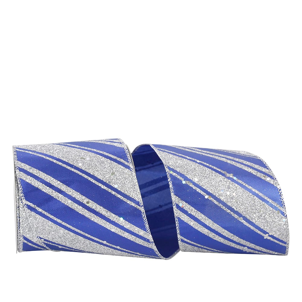 JAM Paper 4" x 10yd. Glitter Lamé Wired Stripes Ribbon
