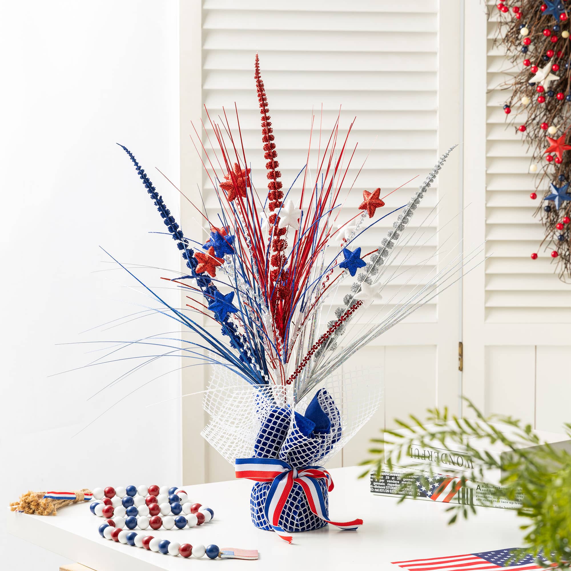 Glitzhome® 21" Patriotic Americana Stars and Heather Table Tree
