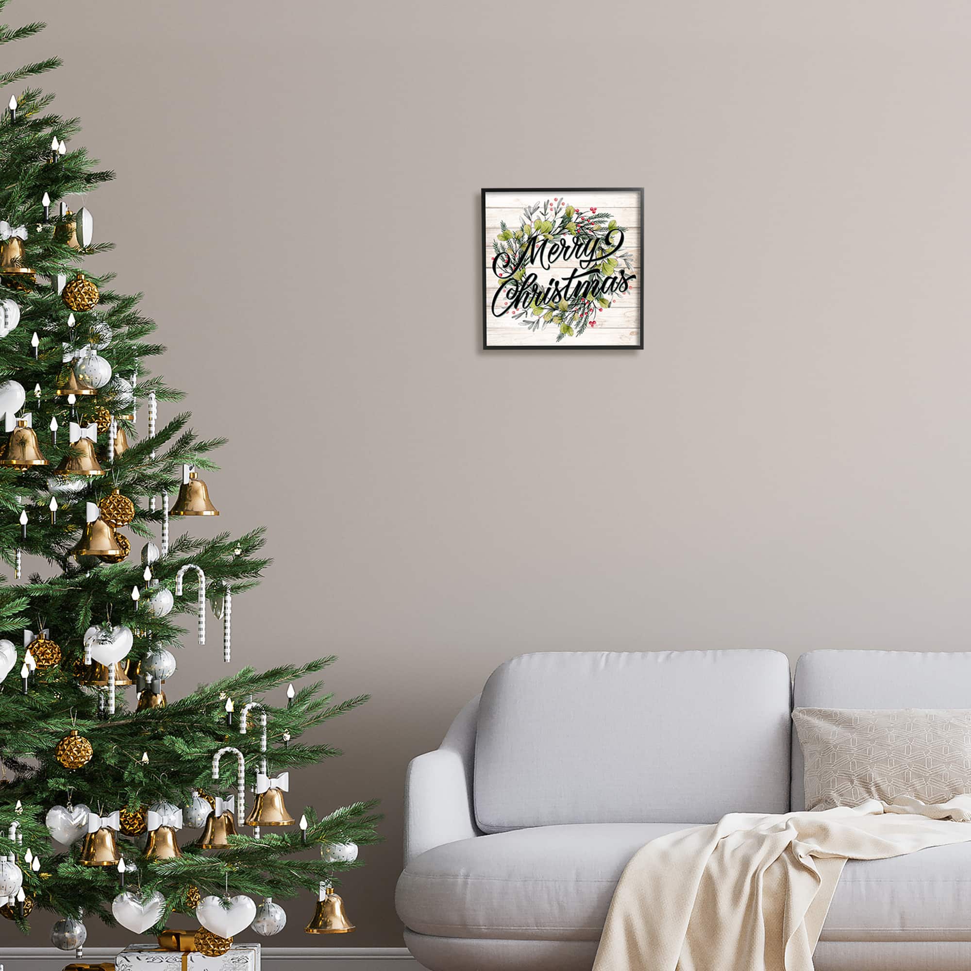 Stupell Industries Merry Christmas Botanical Wreath Framed Giclee Art