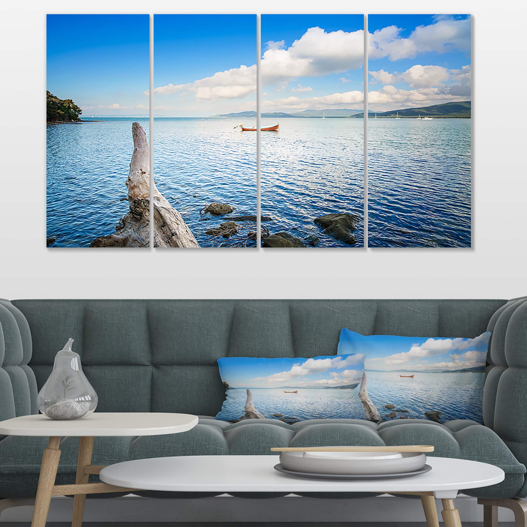 Designart - Small Wooden Boat and Tree Trunk