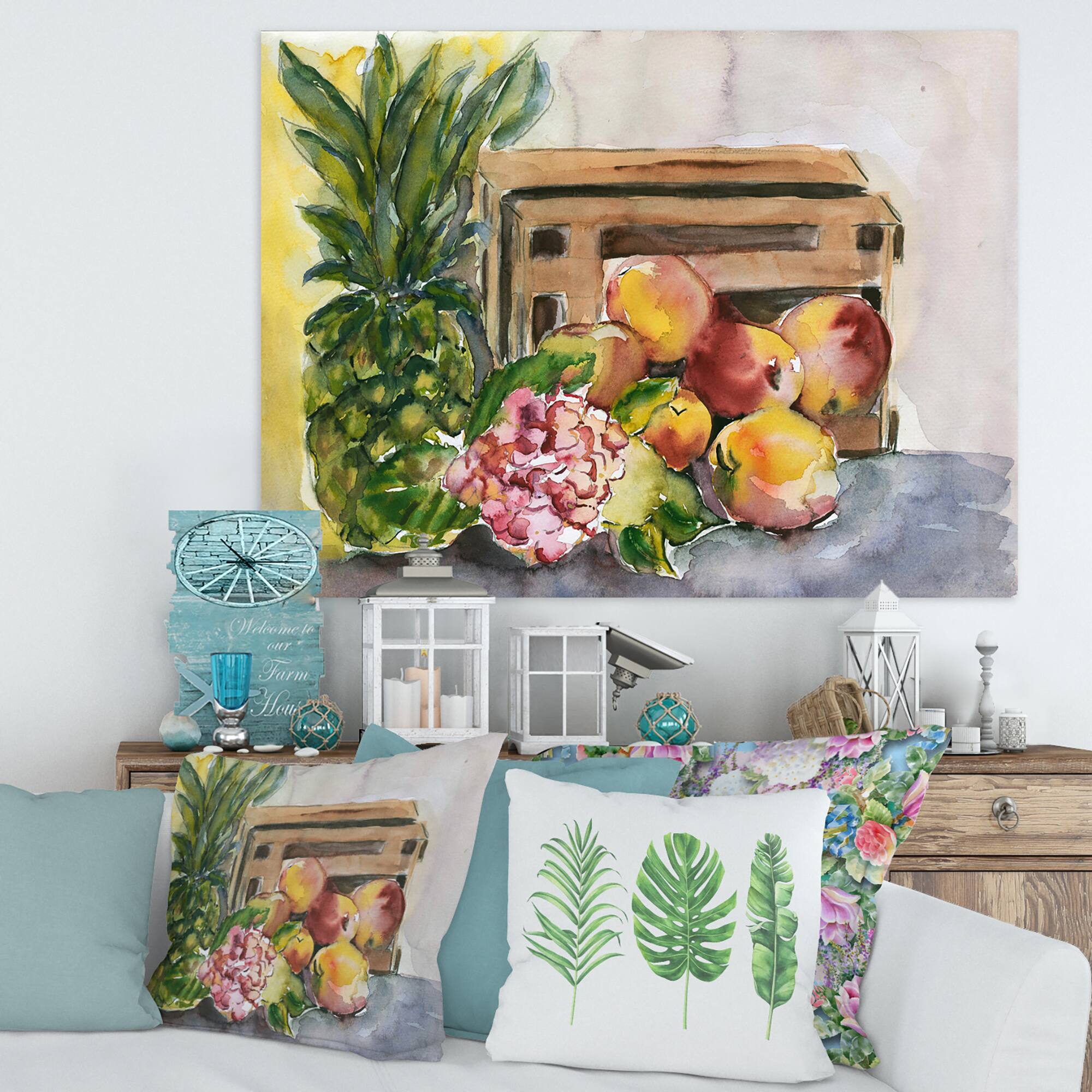 Designart - Vintage Fruits V - Farmhouse Canvas Wall Art Print