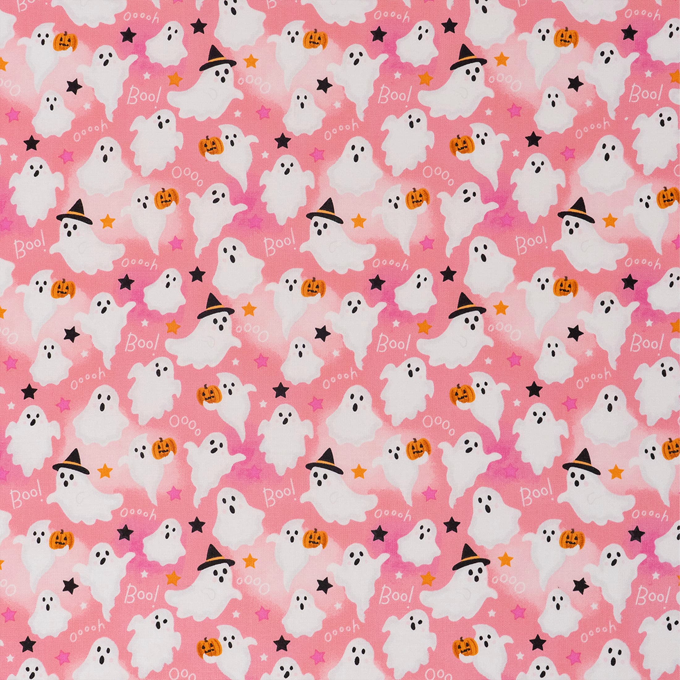 SINGER Ghosts with Stars Print on Pink Cotton Fabric