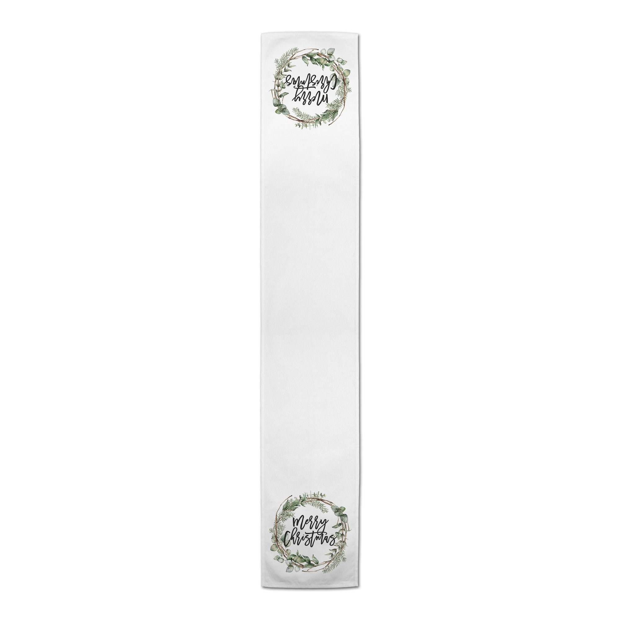 72" Merry Christmas Wreath Poly Twill Table Runner