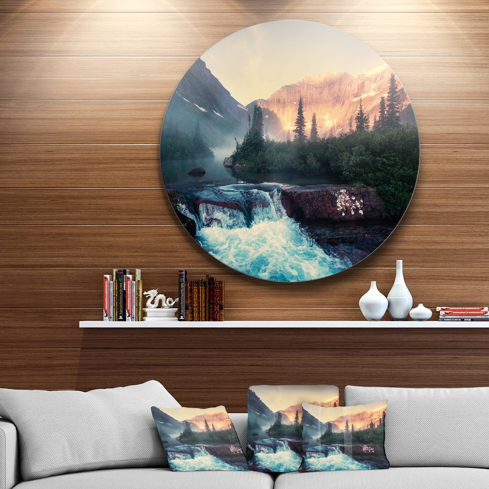 Designart - Glacier National Park Montana' Disc Landscape Circle Metal Wall Decor