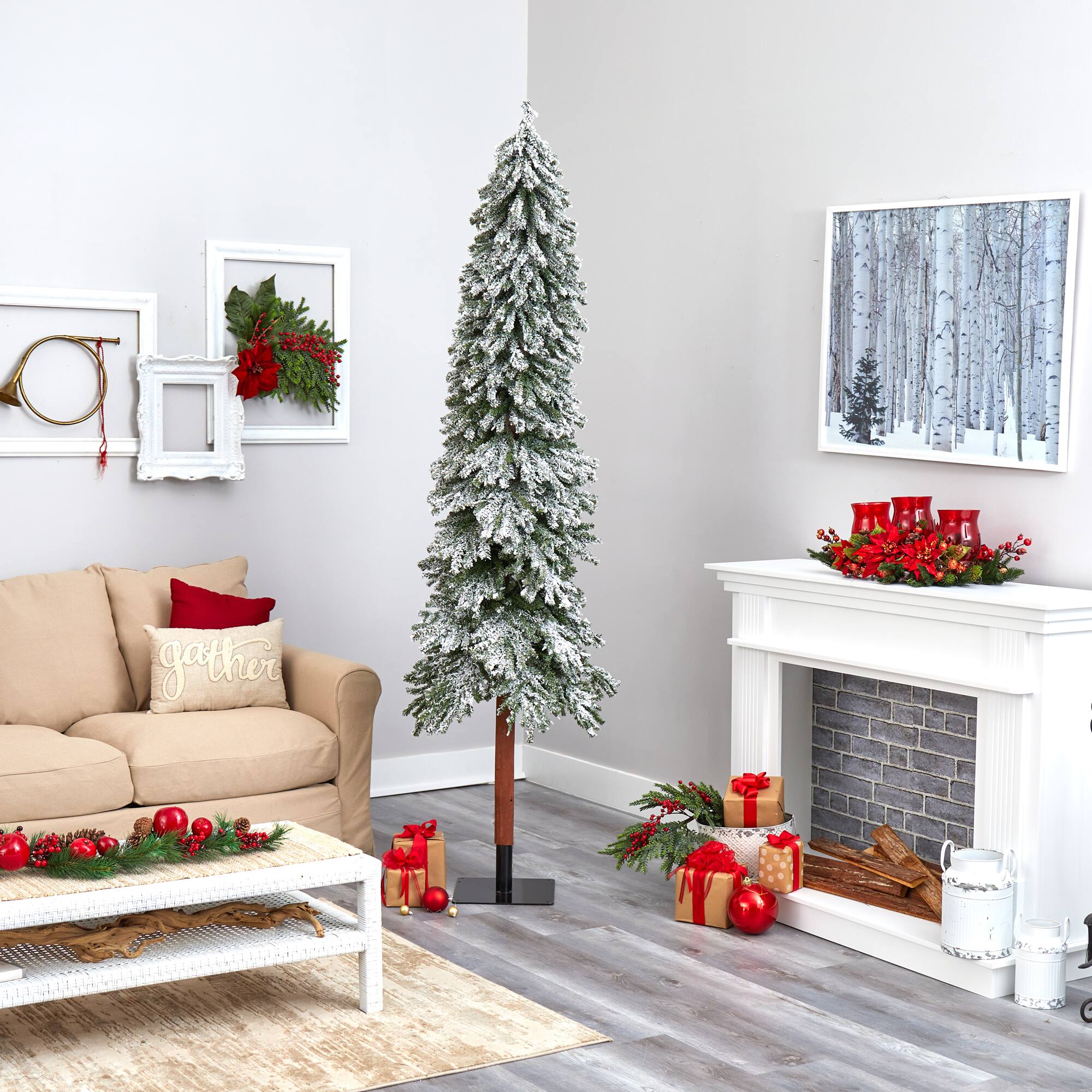 8ft. Pre-Lit Flocked Grand Alpine Artificial Christmas Tree, Clear LED Lights