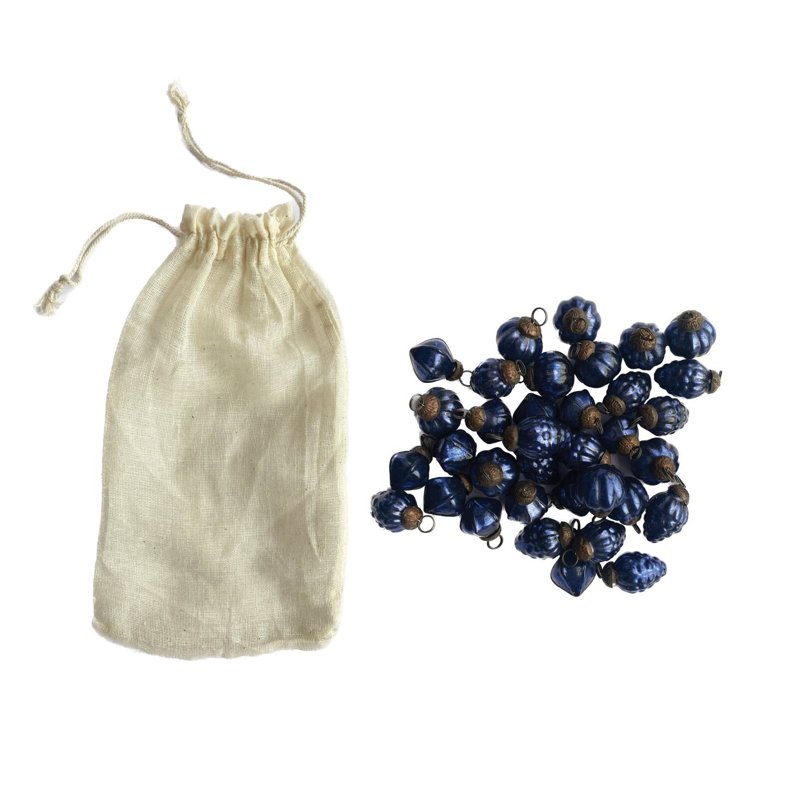Hello Honey® 36 Pack 1" Blue Embossed Mercury Glass Ornaments in Muslin Bag
