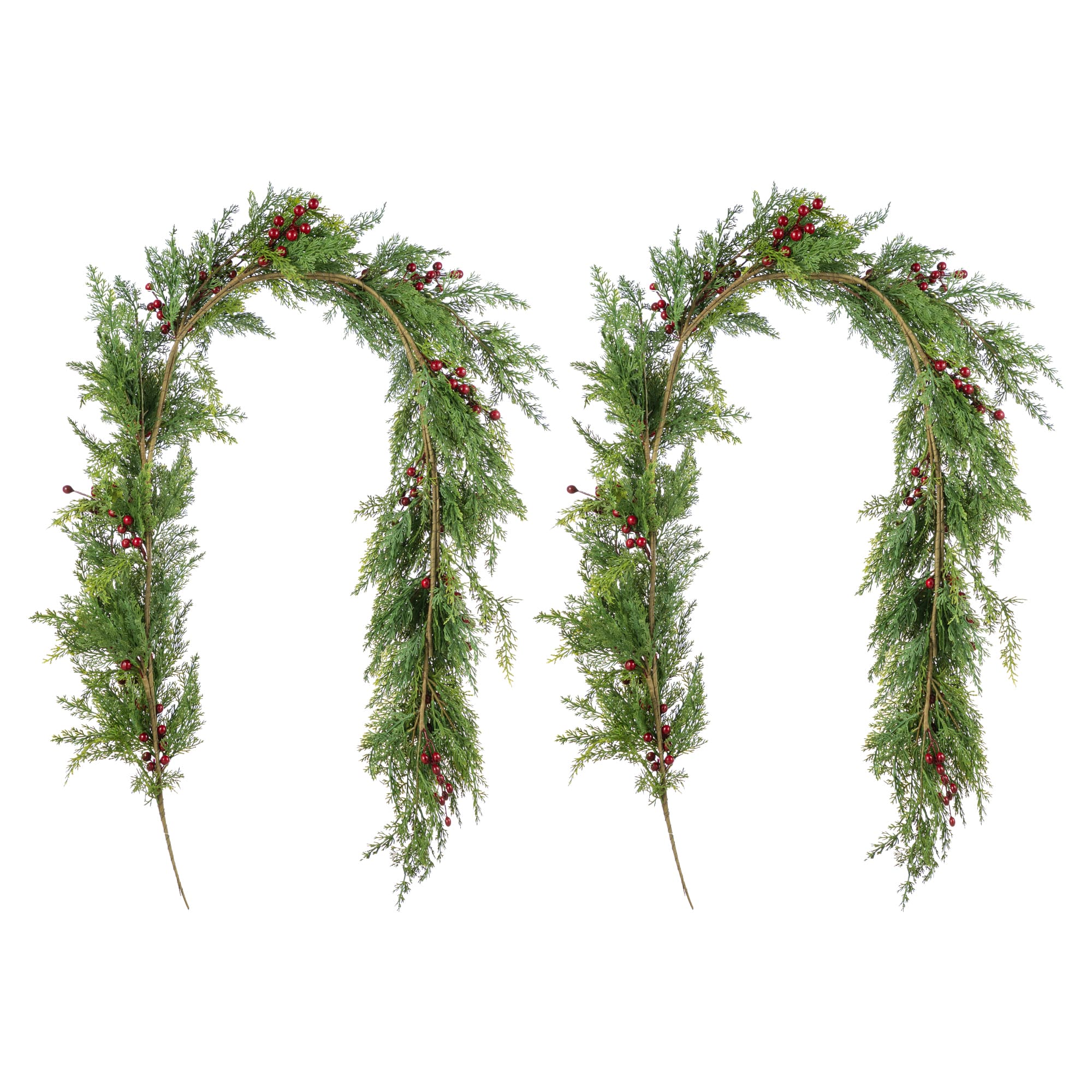 Glitzhome® 6ft Christmas Greenery PE Cedar Garland with Red Berries, 2ct.