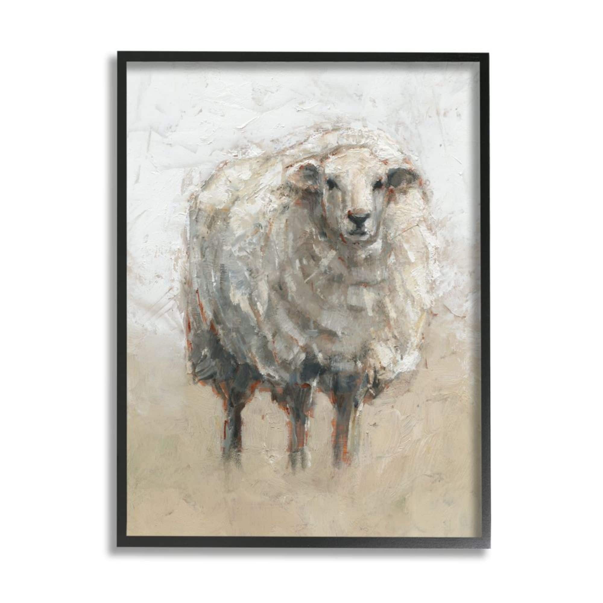 Stupell Industries Fluffy Sheep Farm Animal Beige Tan Painting Framed Wall Art