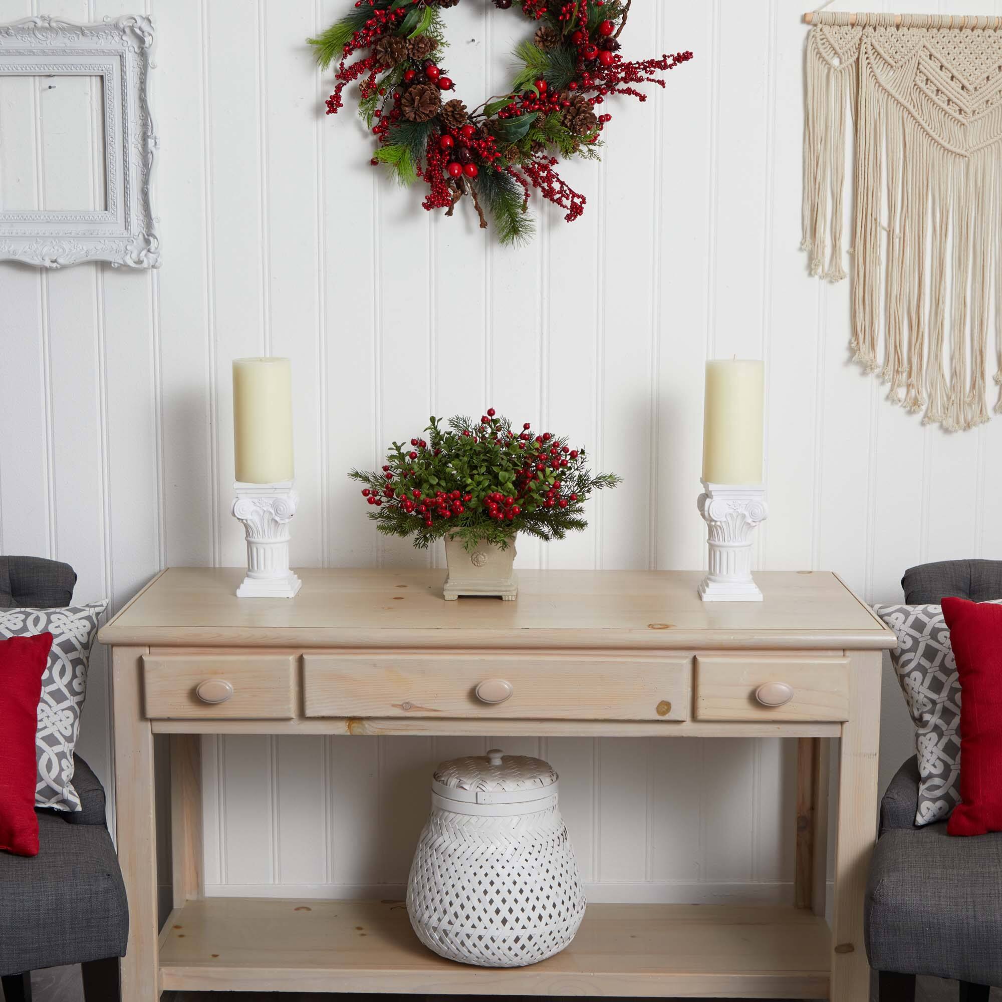 12" Potted Holiday Berry & Pine Artificial Arrangement