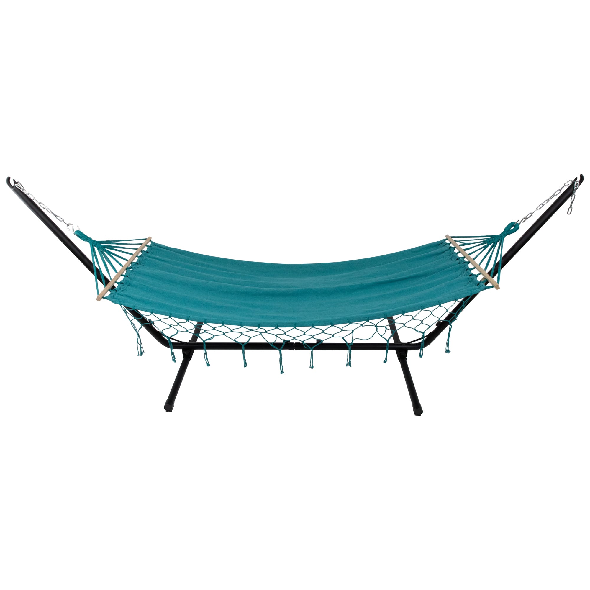 100" x 41" Hammock with Netted Fringe & Wooden Bars