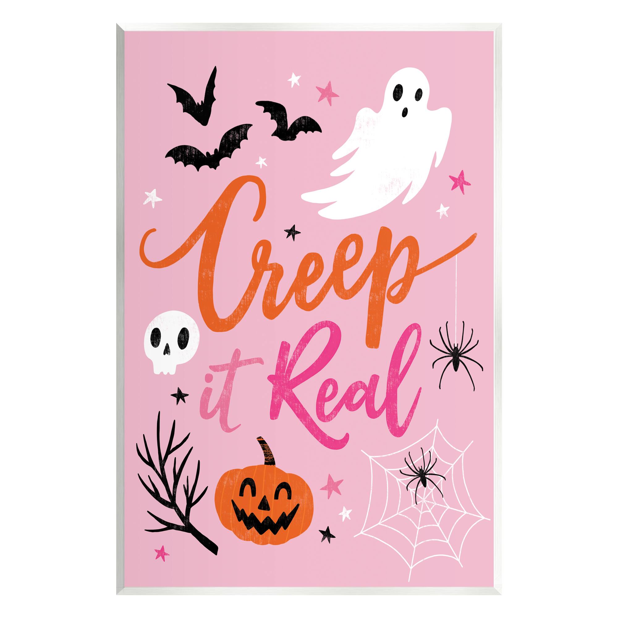 Stupell Industries Creep It Real Pink Halloween Phrase Wall Plaque Art