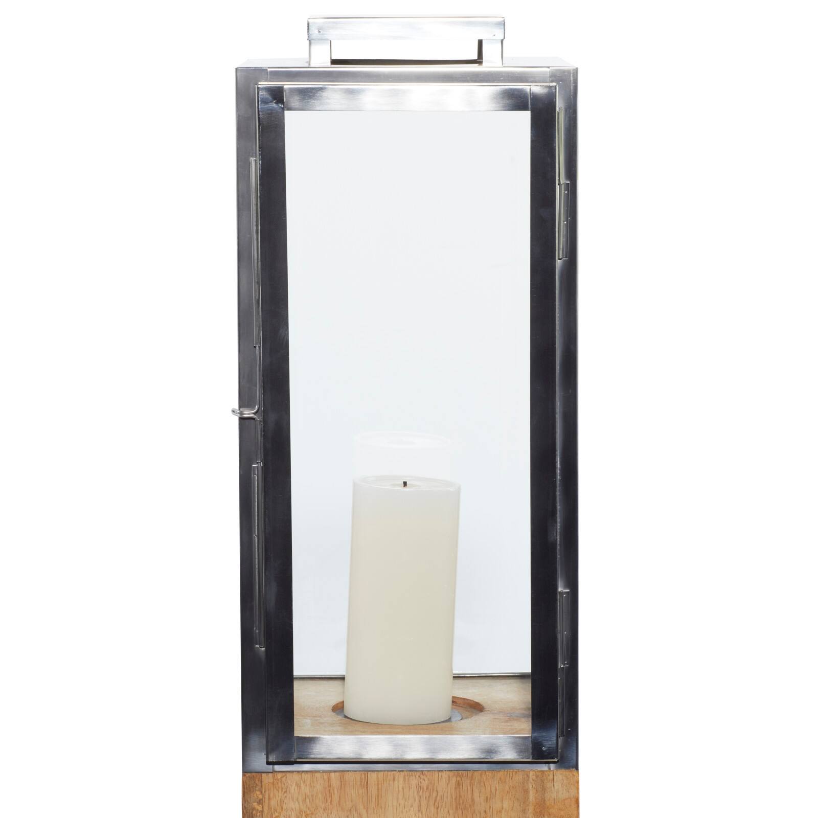 Brown Mango Wood Contemporary Candle Holder Lantern, 48" x 9" x 9"