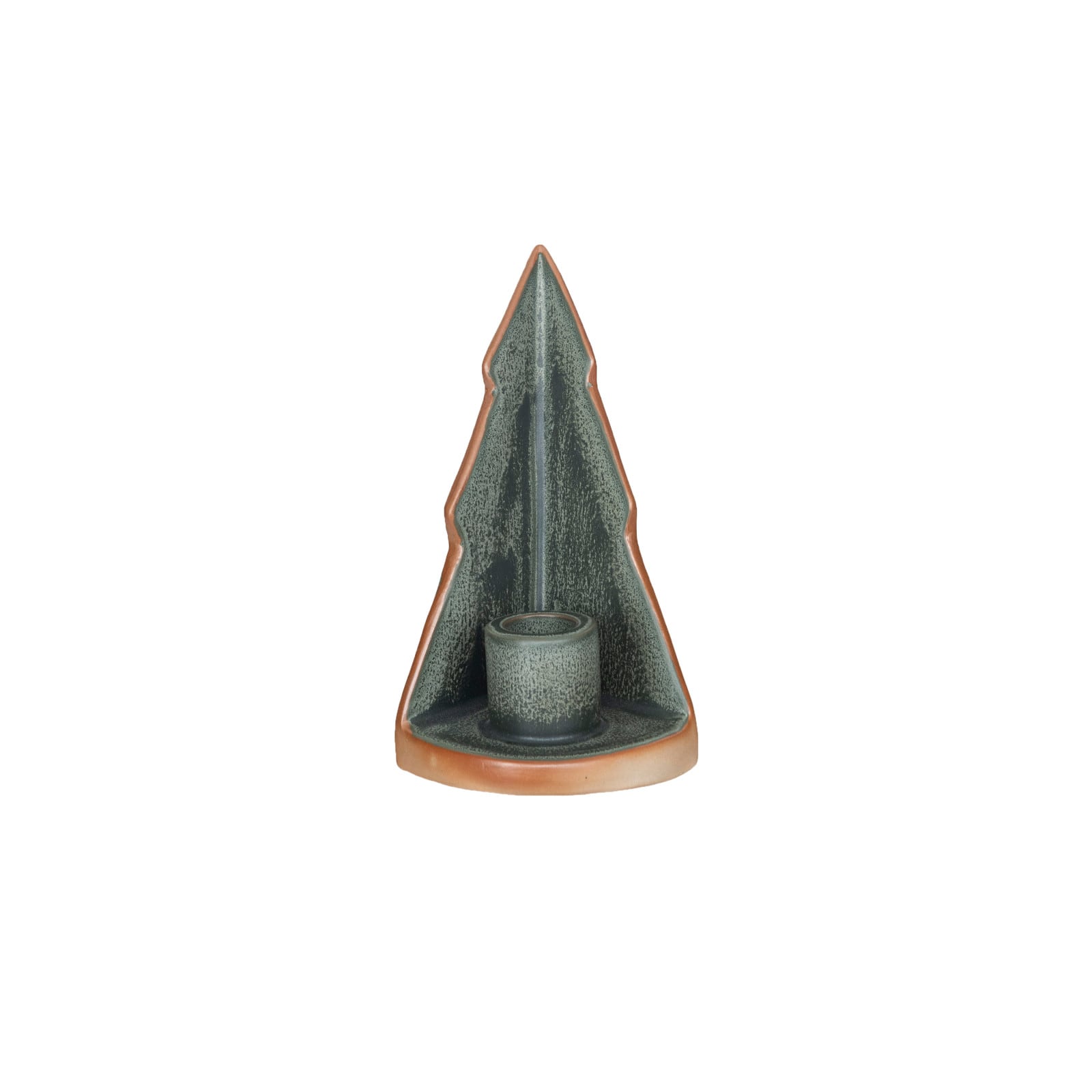 Hello Honey® 6.5" Green Compact Stoneware Tree Taper Candleholder with Reactive Glaze