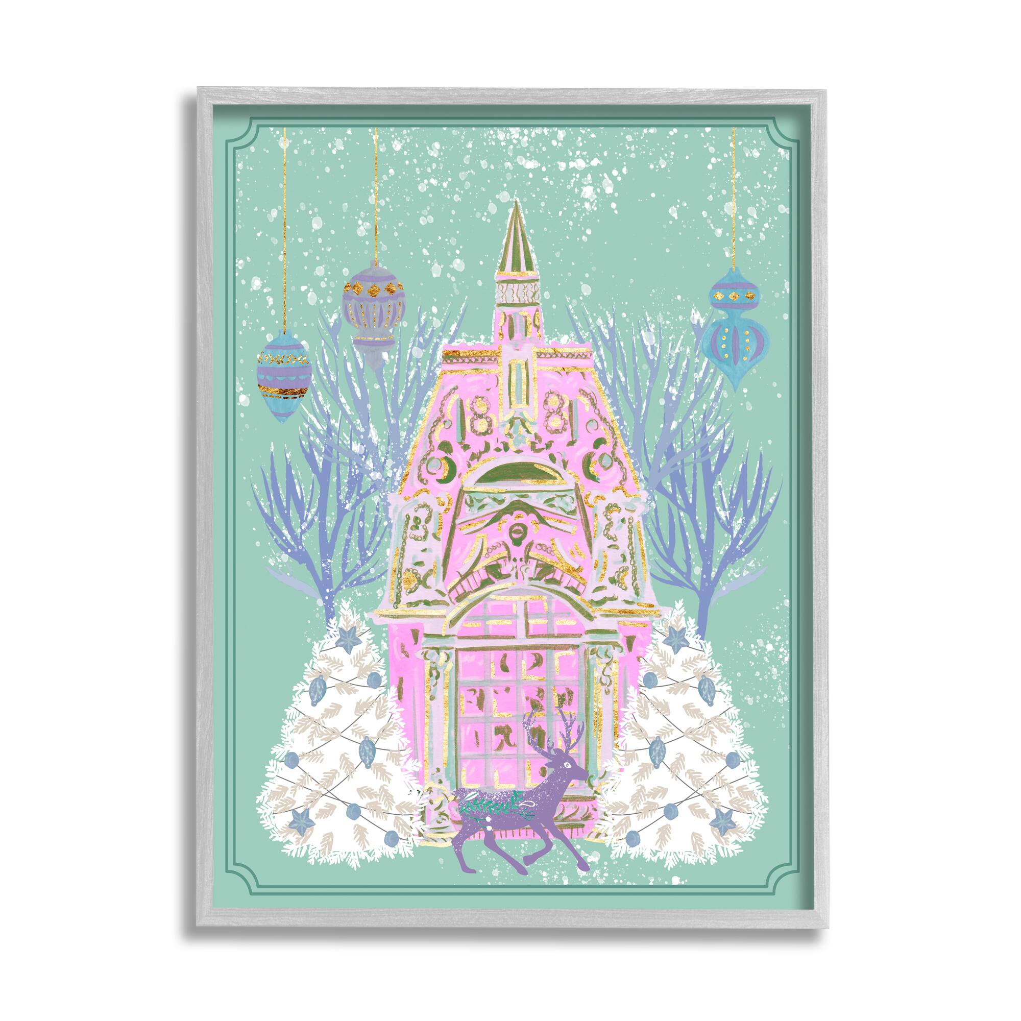 Stupell Industries Pastel Holiday Snowy Architecture Framed Giclee Art