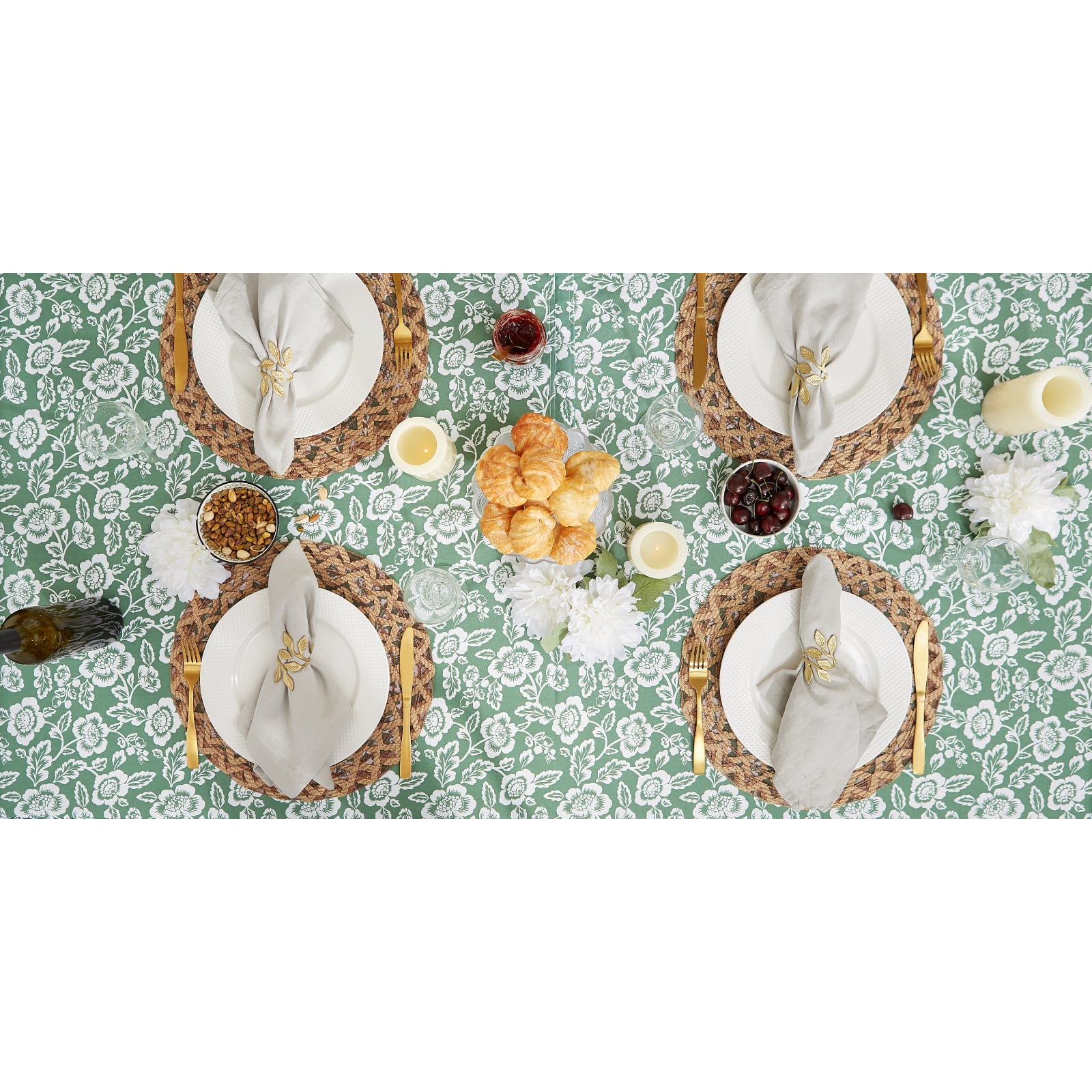 Artichoke Green Floral Print Outdoor Tablecloth, 60" Round