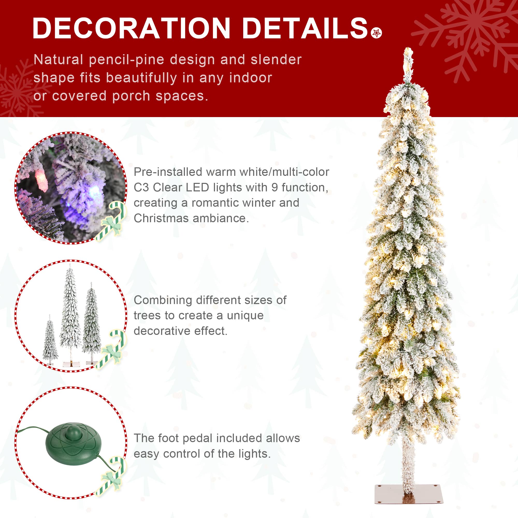 Glitzhome® 6ft Pre-Lit Flocked Artificial Christmas Tree, Warm White Lights