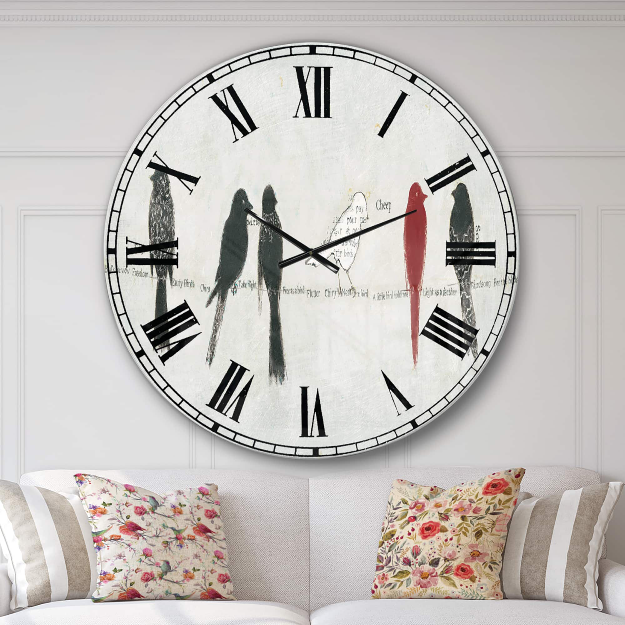 Designart 'Red Catching Up Bird Family Traditional Wall Clock