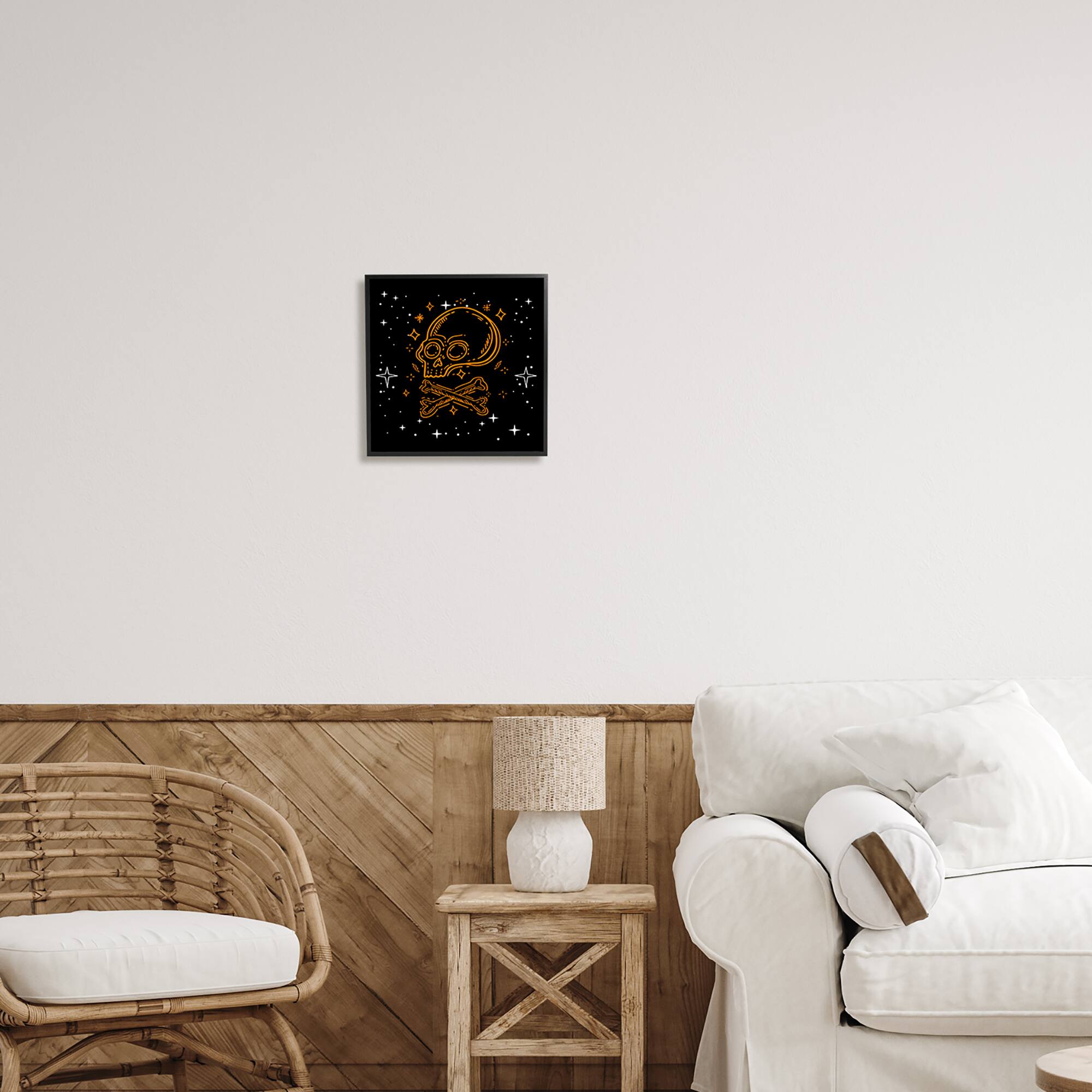 Stupell Industries Skull Crossbones Halloween Stars Framed Giclée Wall Art