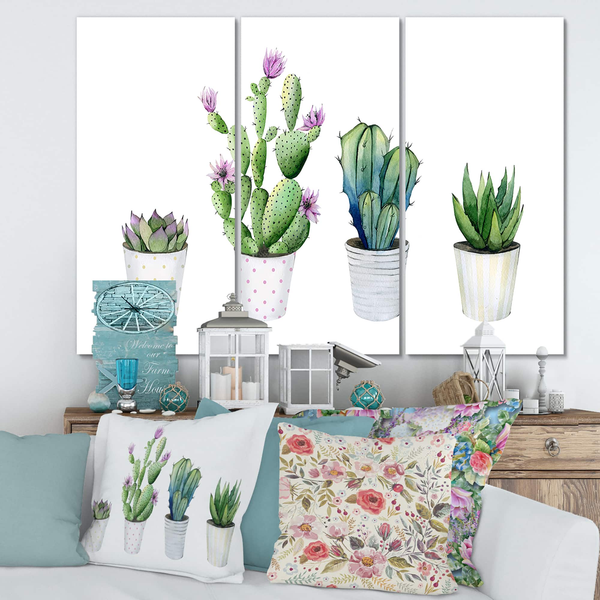 Designart - Cactus Succulent Aloe Vera Home Plants In The Pots