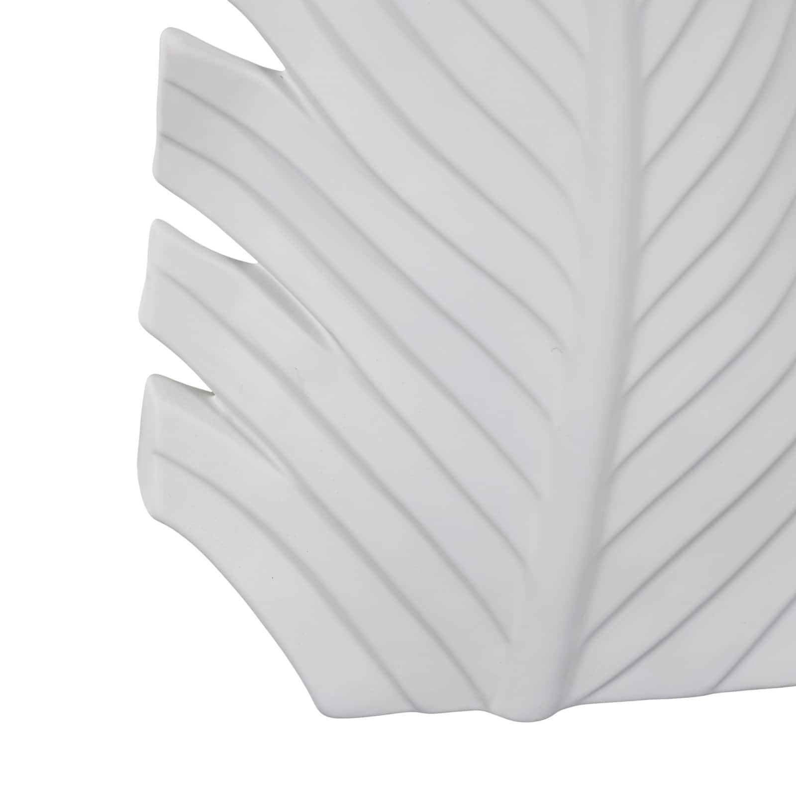 17" White Palm Tree Curved Leaf Decorative Ceramic Vase