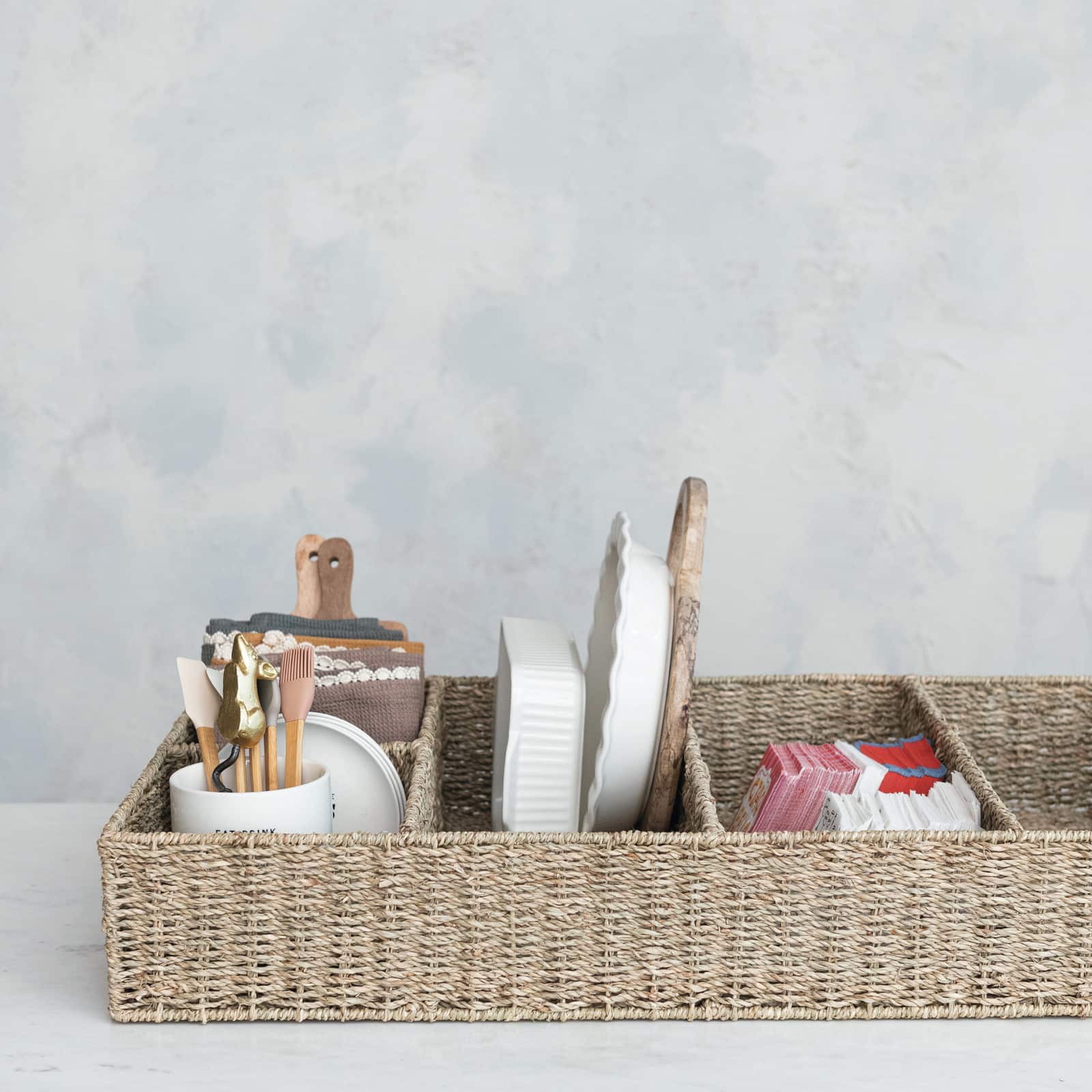 Hello Honey® 32" x 21" Natural 5-Section Handwoven Seagrass Tray