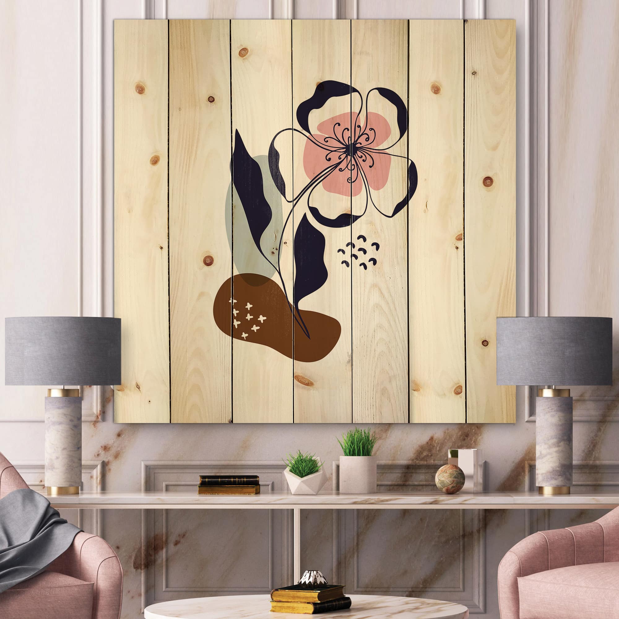 Designart - Abstract Flowers On Minimal Shapes IV