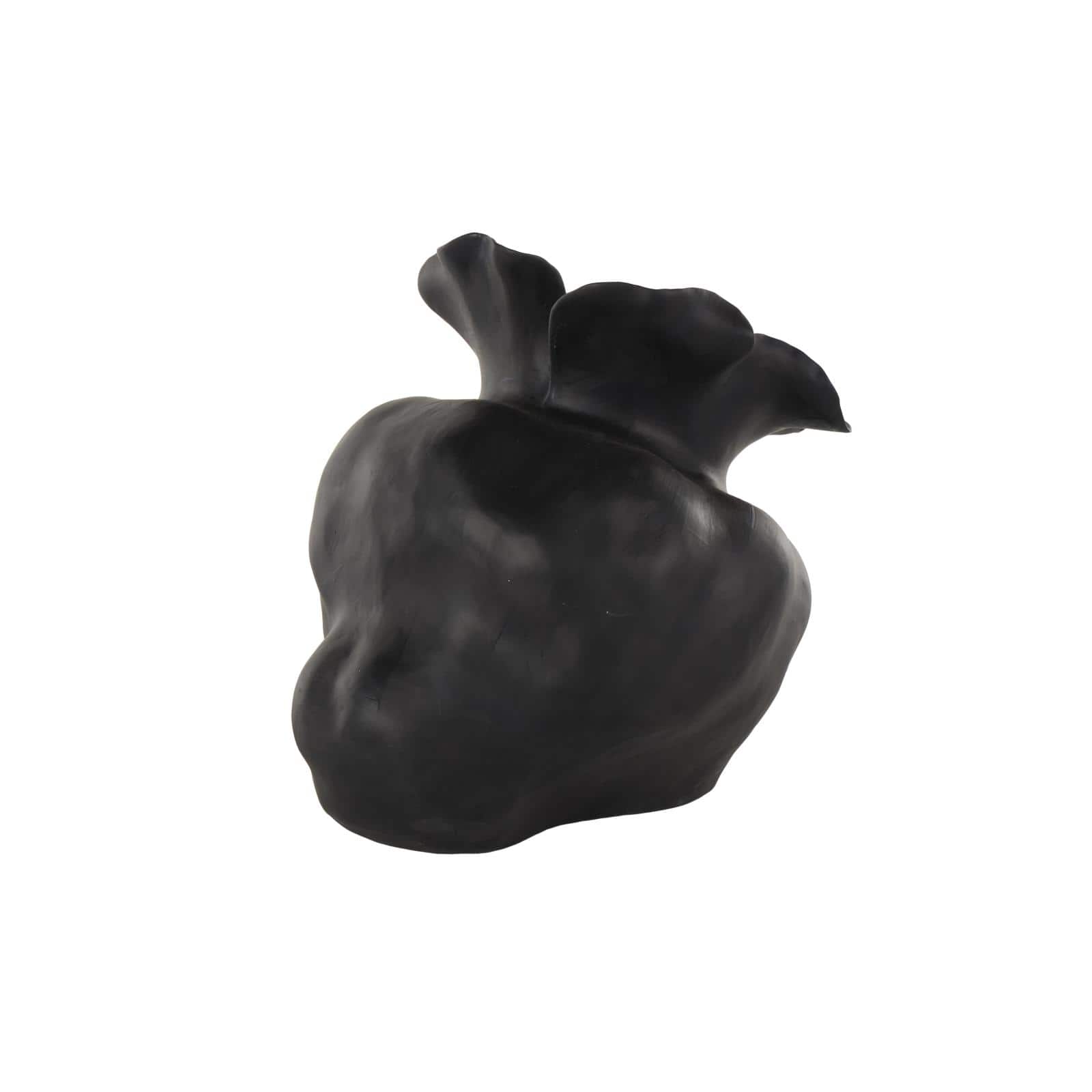 12.75" Black Ceramic Abstract Wide Rounded Floral Shaped Decorative Vase with Petal Rim