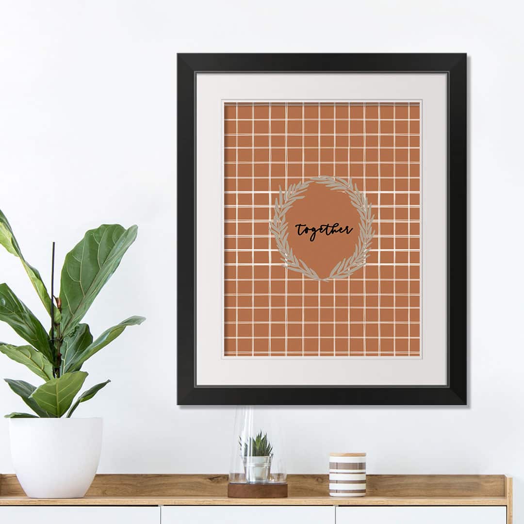Together Orange Window Pane Black Framed Print Wall Art