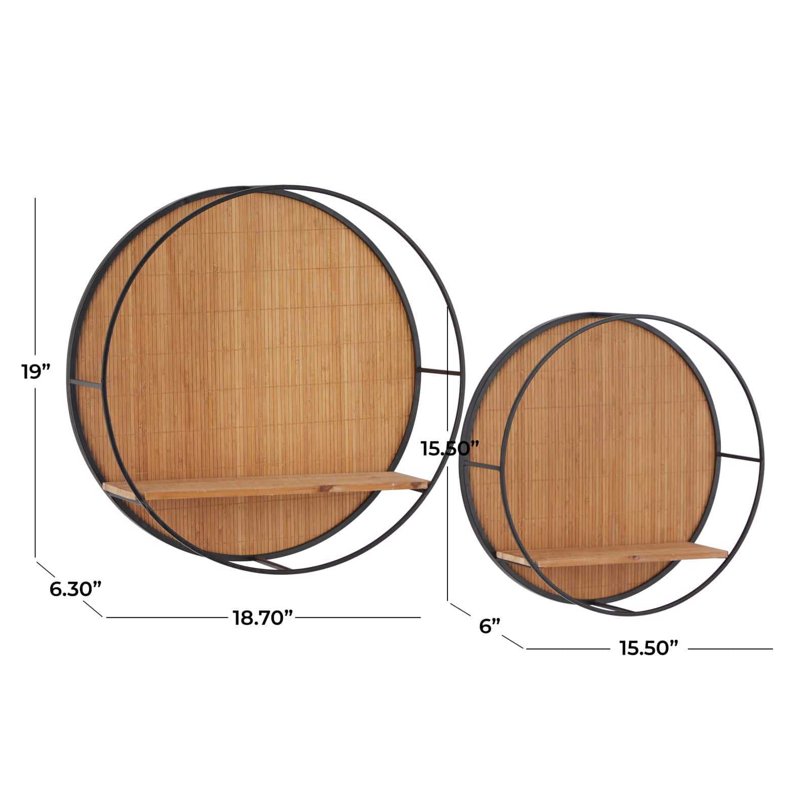 Brown Bamboo Modern Wall Shelf, Set of 2 19", 16"
