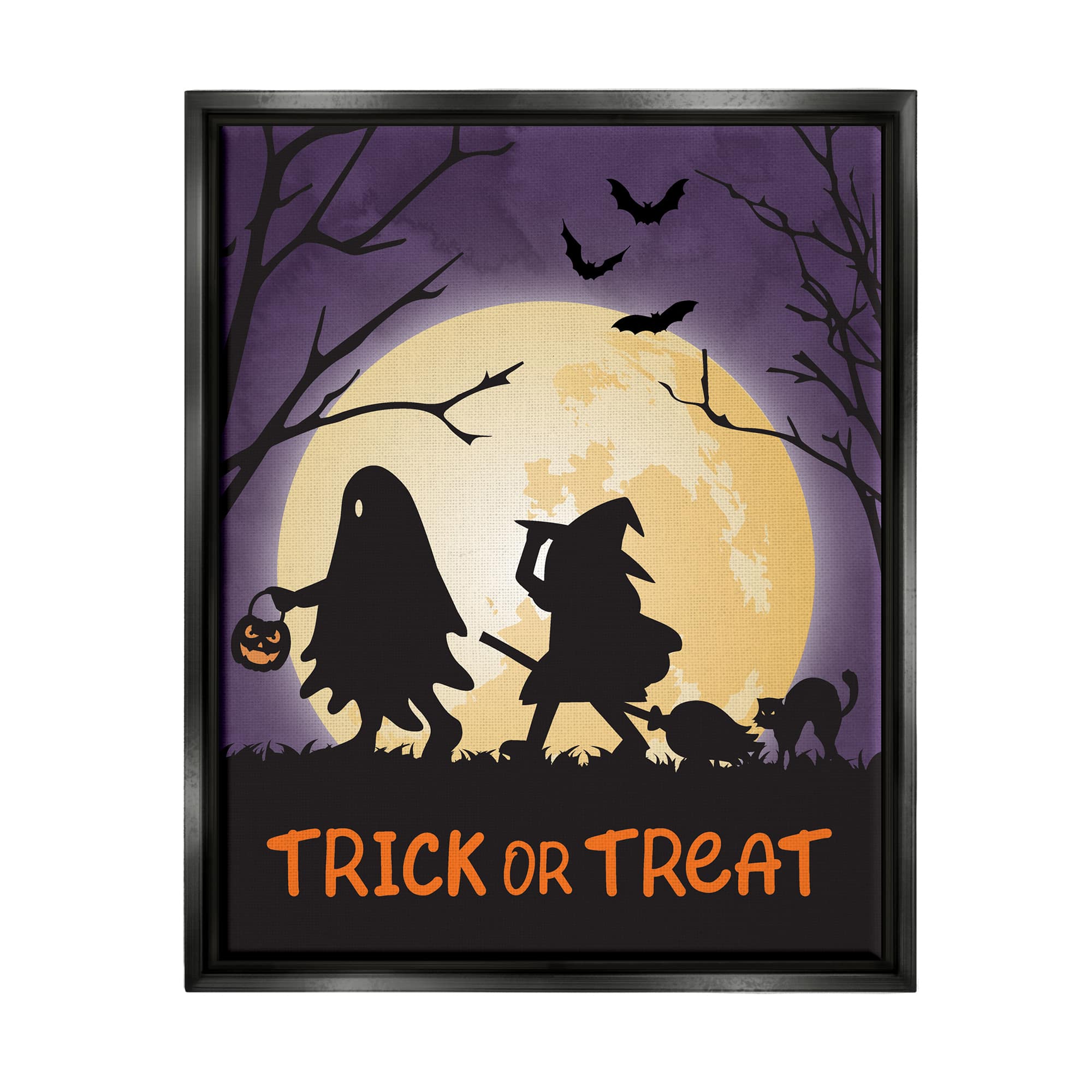 Stupell Industries Trick Or Treat Halloween Silhouettes Framed Floater Canvas Wall Art