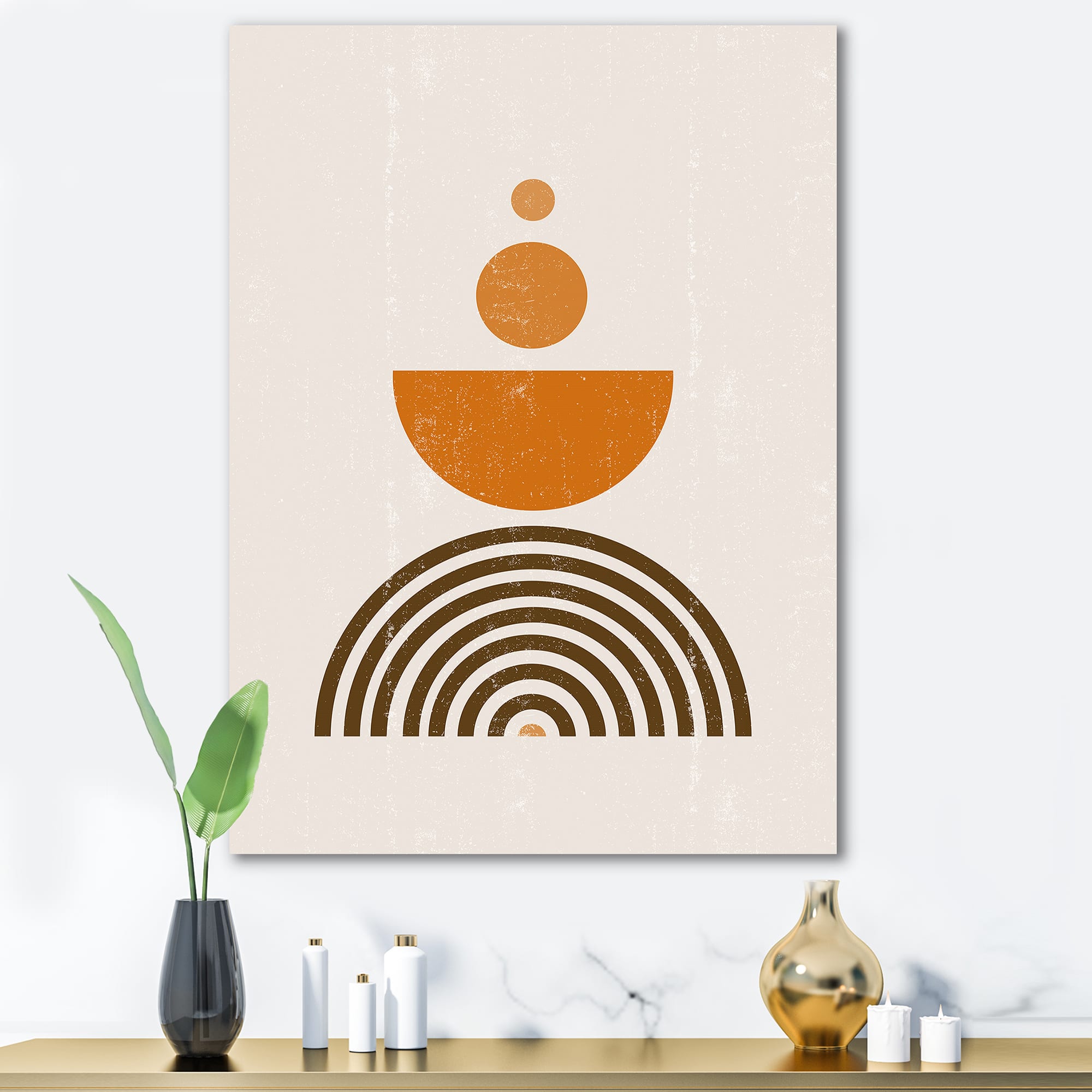 Designart - Abstract Rainbow Sun and Moon In Earth Tones V - Modern Canvas Wall Art Print