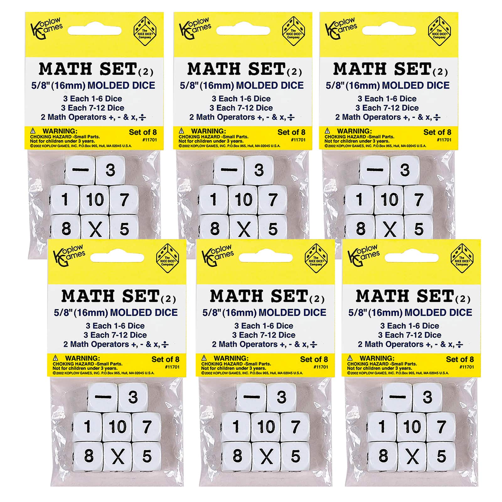 Koplow Games Whole Number Dice Set, 6 Packs of 8