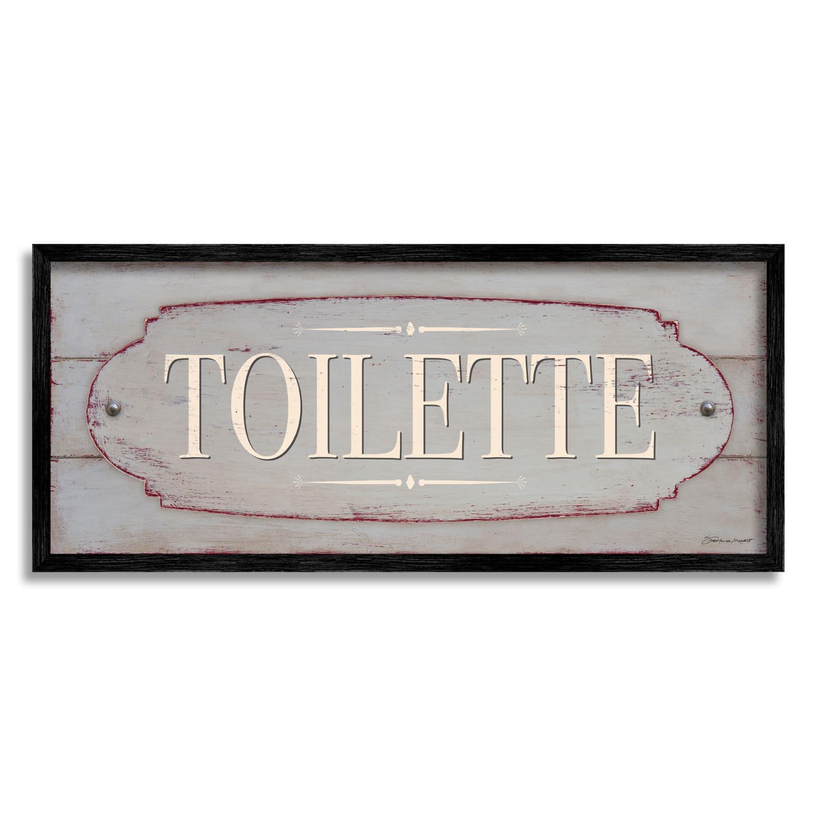 Stupell Industries Rustic Toilette Sign French Farmhouse Traditional Grain Pattern Framed Wall Art