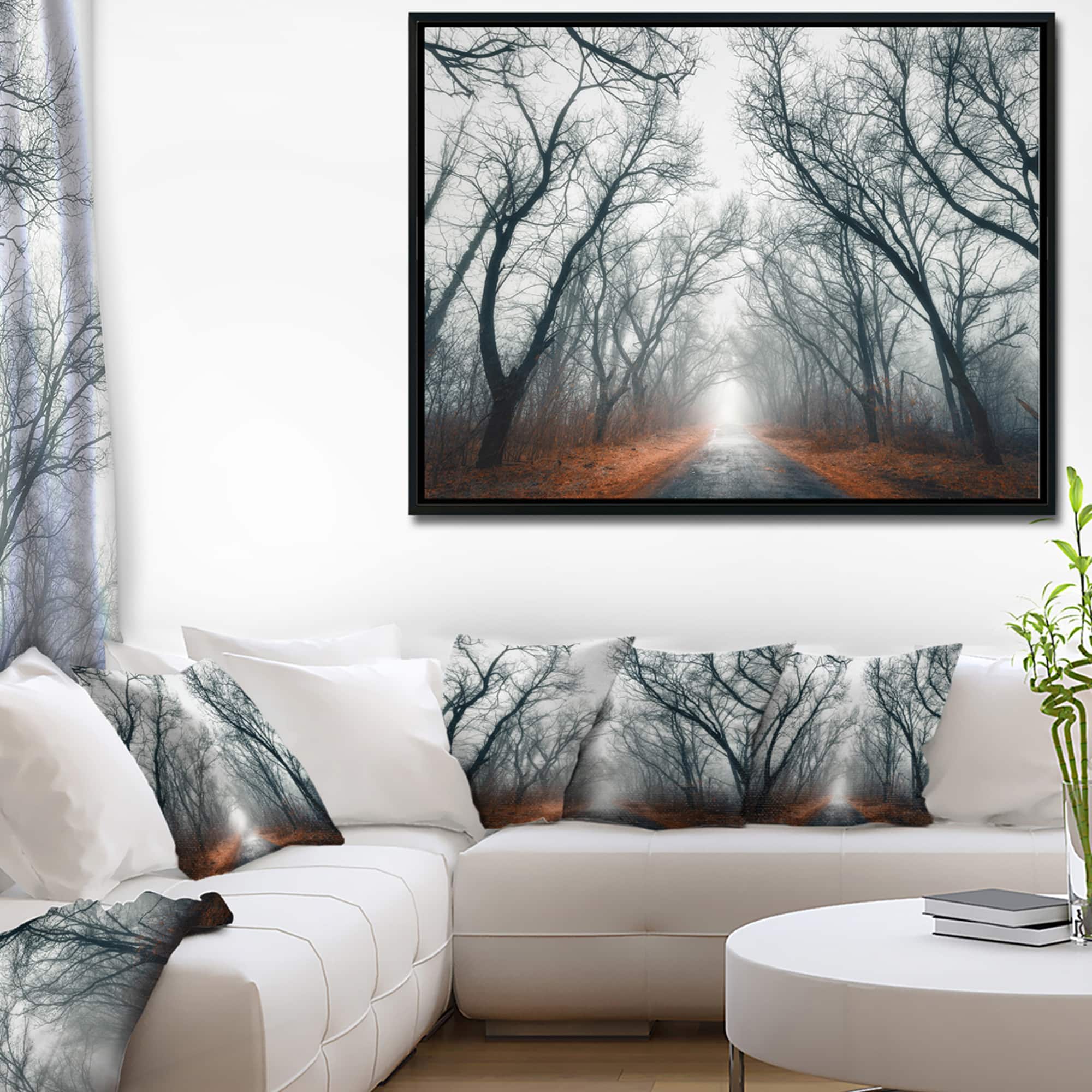 Designart - Mystic Road in Forest - Landscape Photography Canvas Print in Black Frame